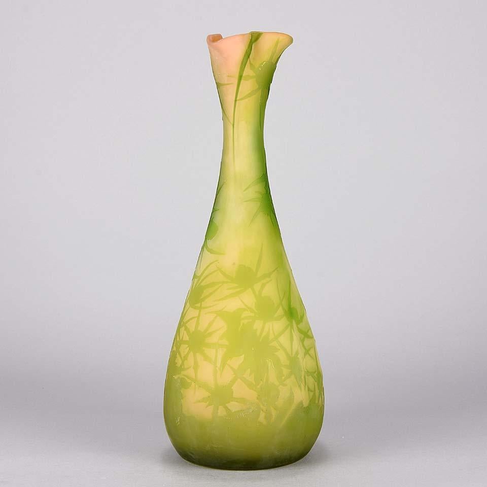 Large Art Nouveau French Cameo Acid Etched Glass Flower Vase by Emile Gallé 1