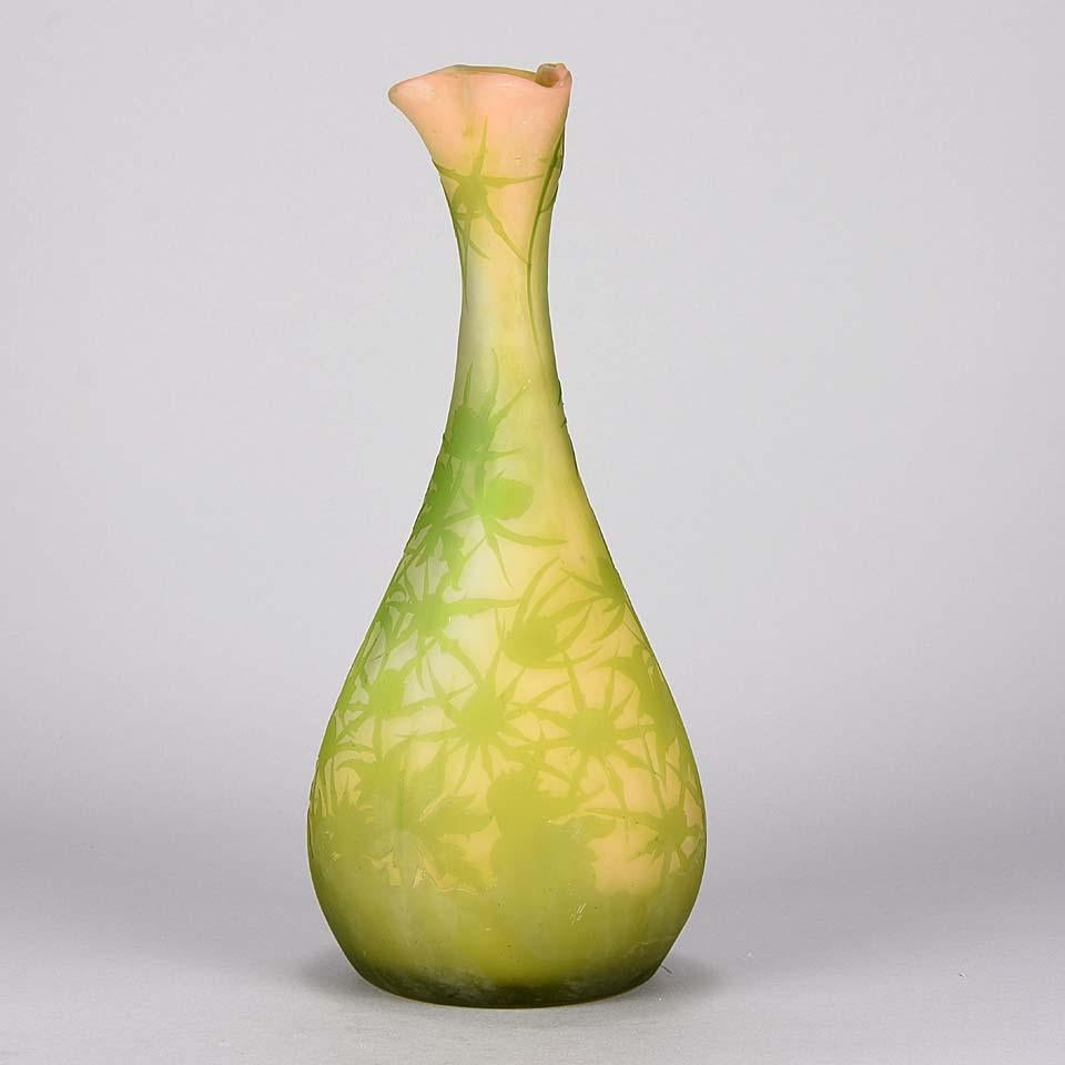 Large Art Nouveau French Cameo Acid Etched Glass Flower Vase by Emile Gallé 2