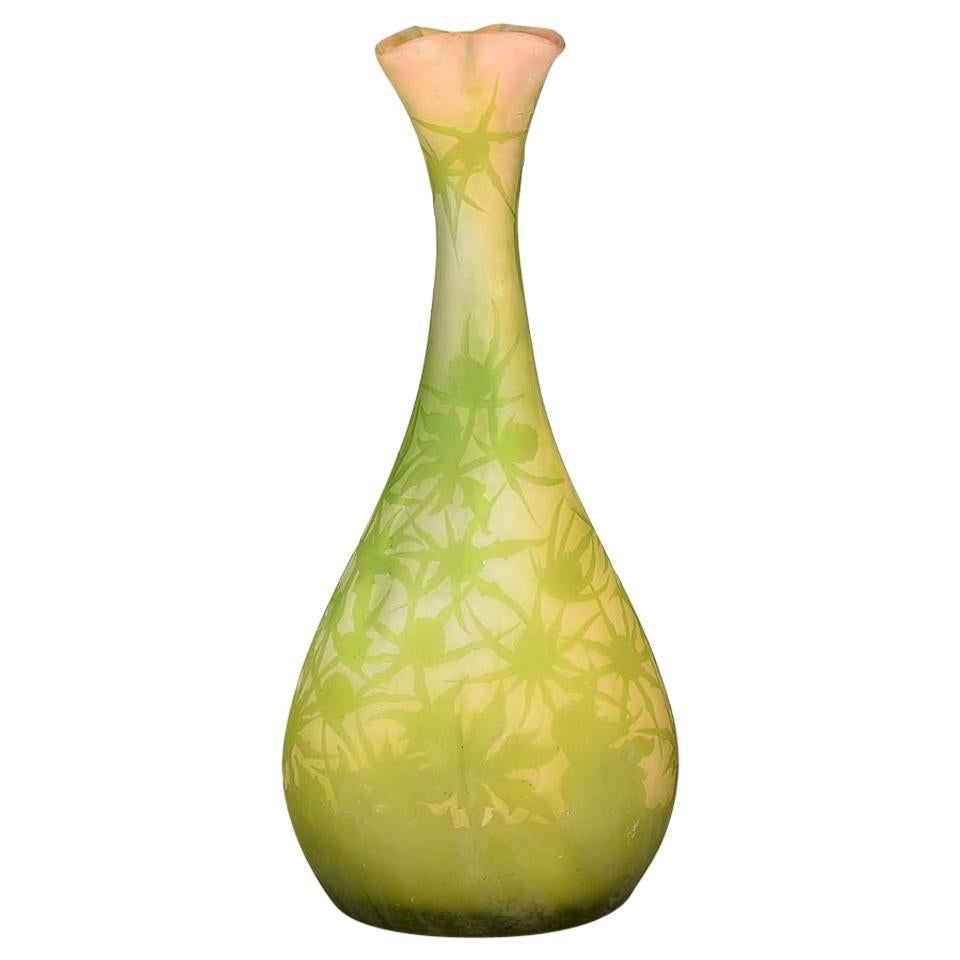 Large Art Nouveau French Cameo Acid Etched Glass Flower Vase by Emile Gallé