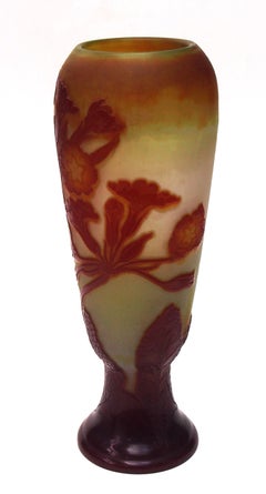 Large Art Nouveau French Emile Galle Cameo Glass Flowering Primula Vase c1905