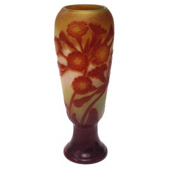 Large Art Nouveau French Emile Galle Cameo Glass Flowering Primula Vase c1905