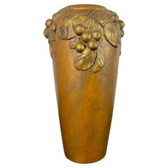 Large Art Nouveau Golden Ceramic Terracotta Vase Signed Desrousseaux, France