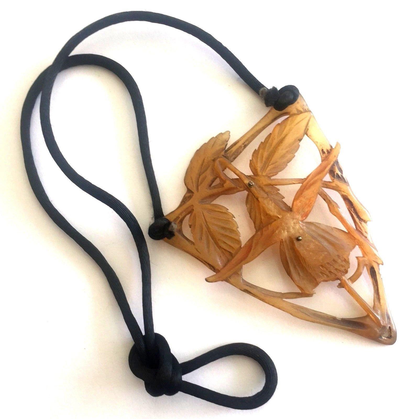French Large Art Nouveau Hand Carved Tortoise Shell Pendant, circa 1890, Paris For Sale