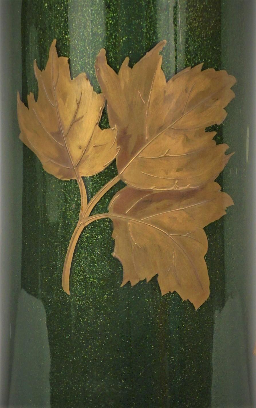 Large Art Nouveau Hand Painted Blown Glass Vase For Sale 6