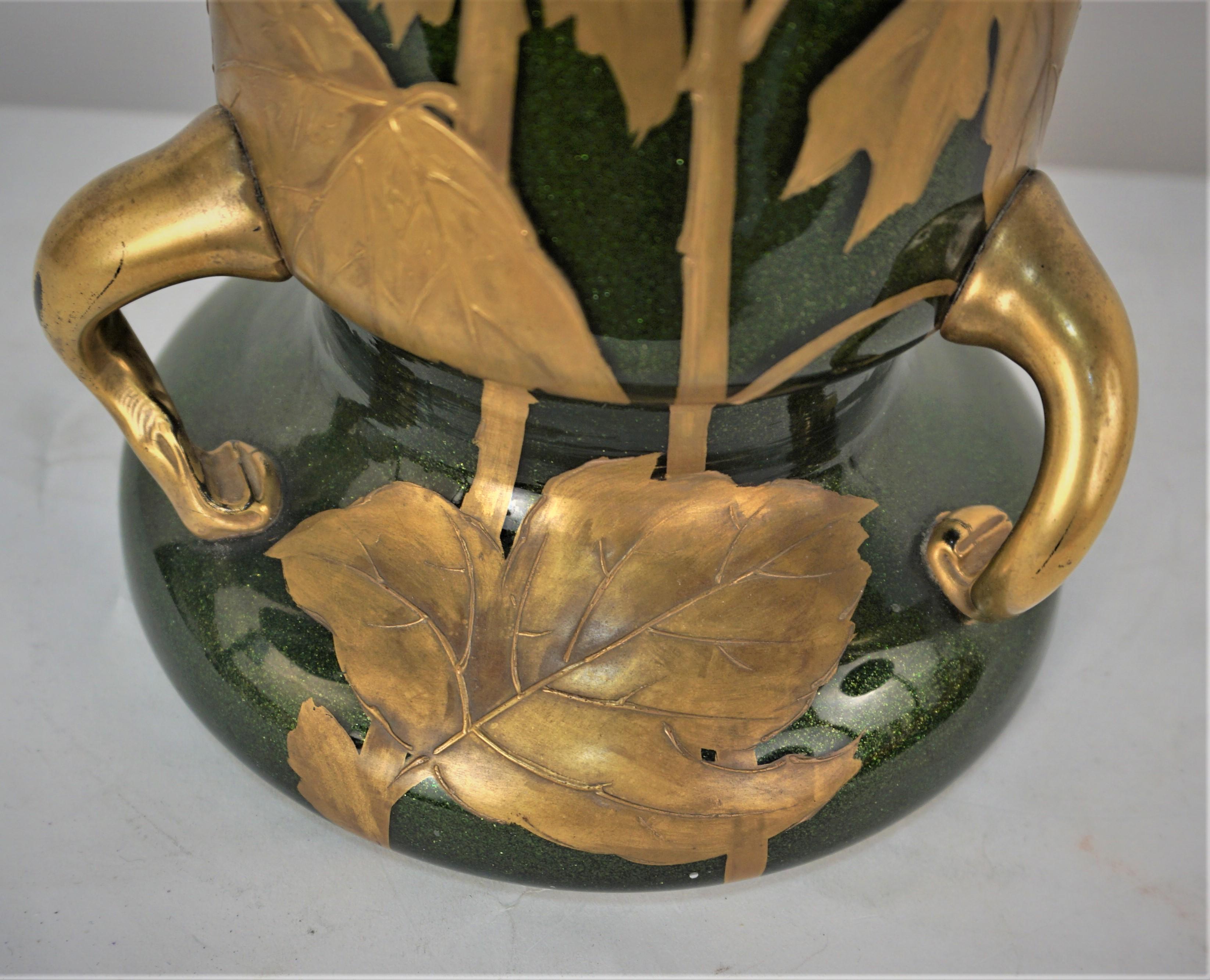 Early 20th Century Large Art Nouveau Hand Painted Blown Glass Vase For Sale