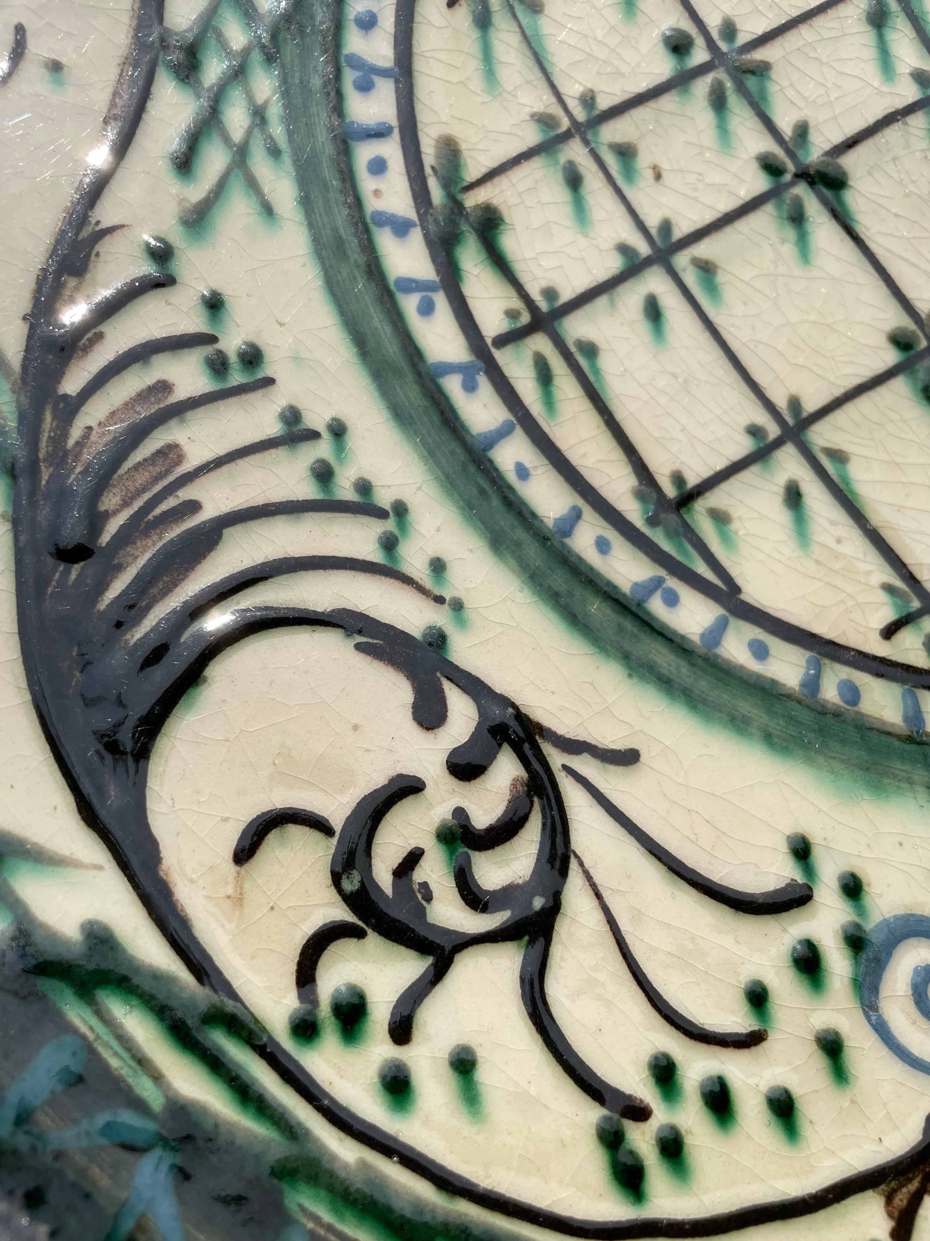 Large Art Nouveau Handmade Ceramic Wall  Plate / Centerpiece, 1930s 4