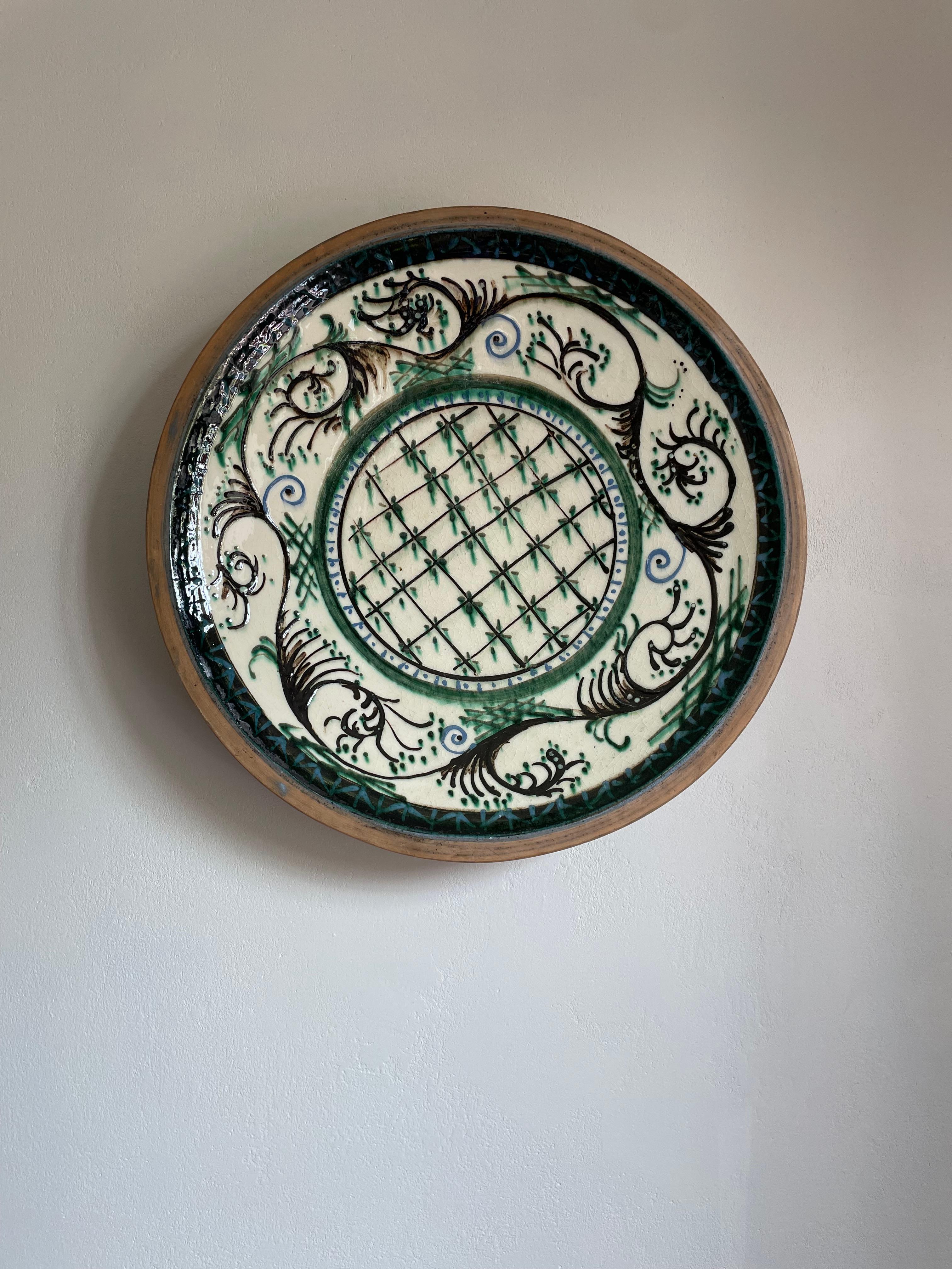 Large Art Nouveau Handmade Ceramic Wall  Plate / Centerpiece, 1930s 8