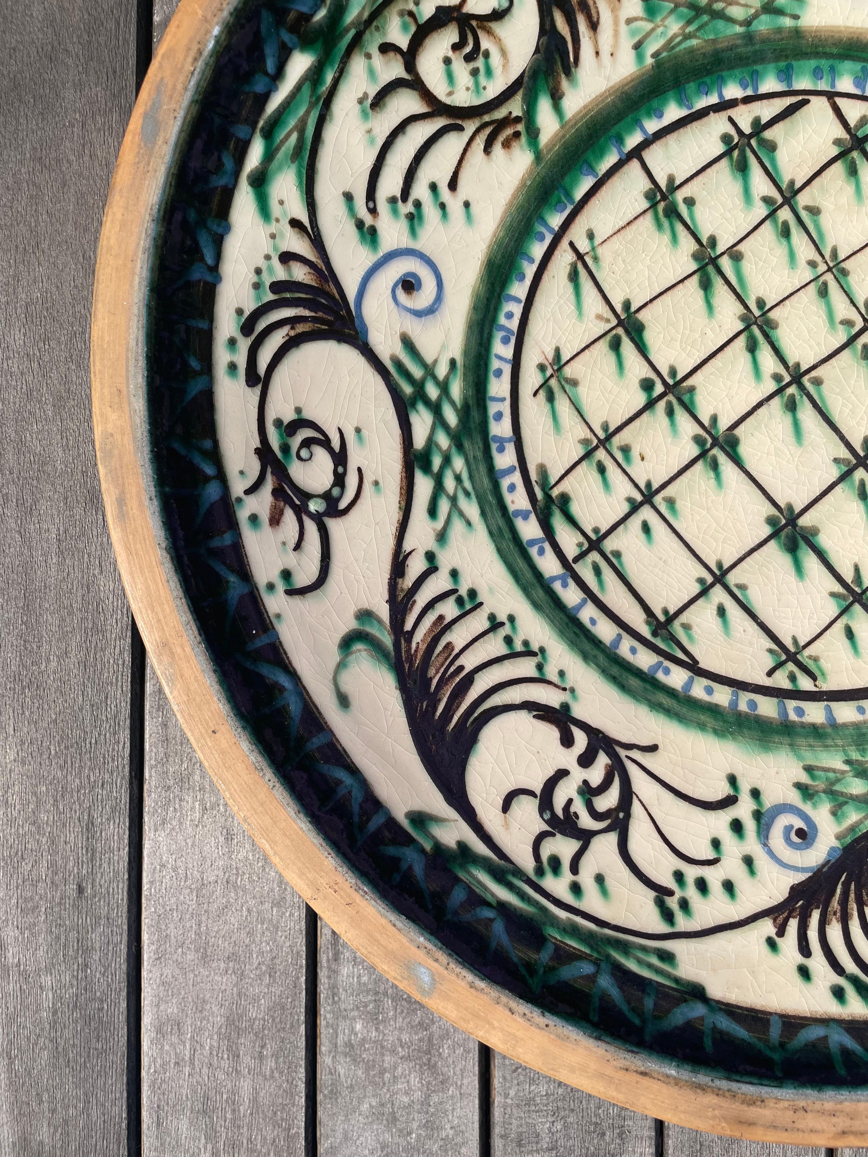Large Art Nouveau Handmade Ceramic Wall  Plate / Centerpiece, 1930s 12