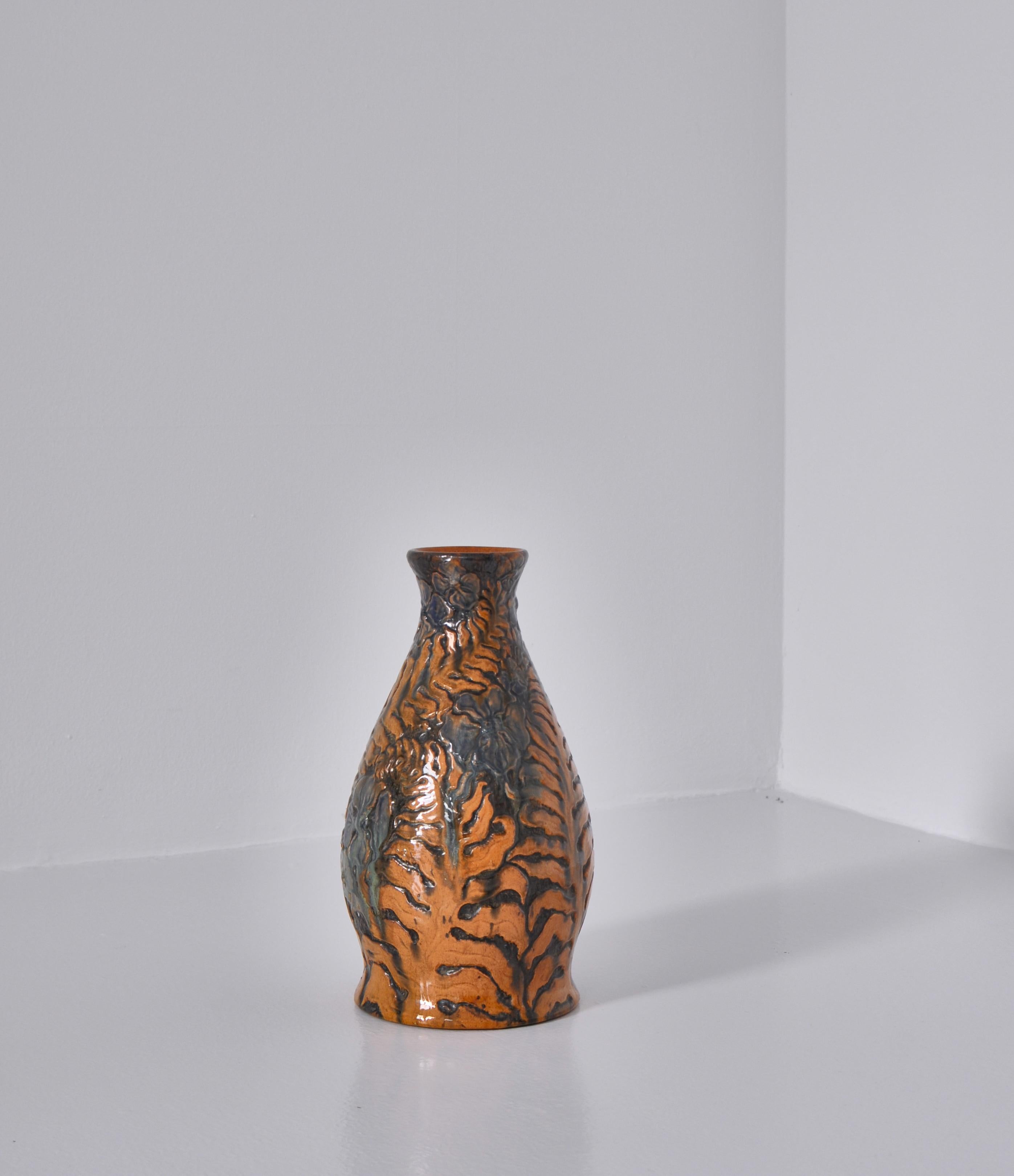 Wonderful and unique handmade Art Nouveau earthenware vase made at 