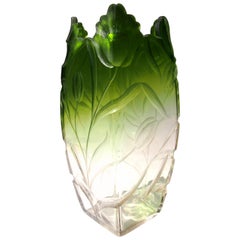 Large Art Nouveau Moser Green to Clear Intaglio Cut Vase