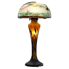 Antique Large Art Nouveau Mushroom Hand Blown, Table Lamp, Daum, France, 1920