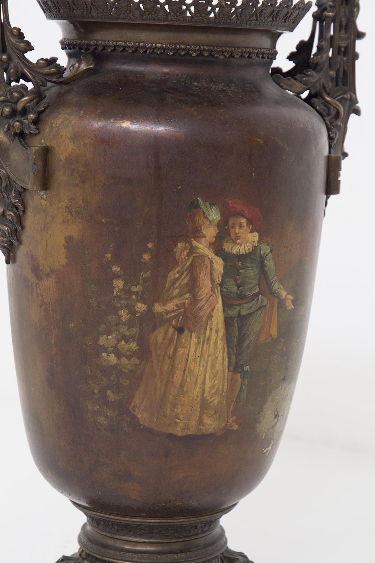 Early 20th Century Large Art Nouveau Painted Bronze Vase For Sale