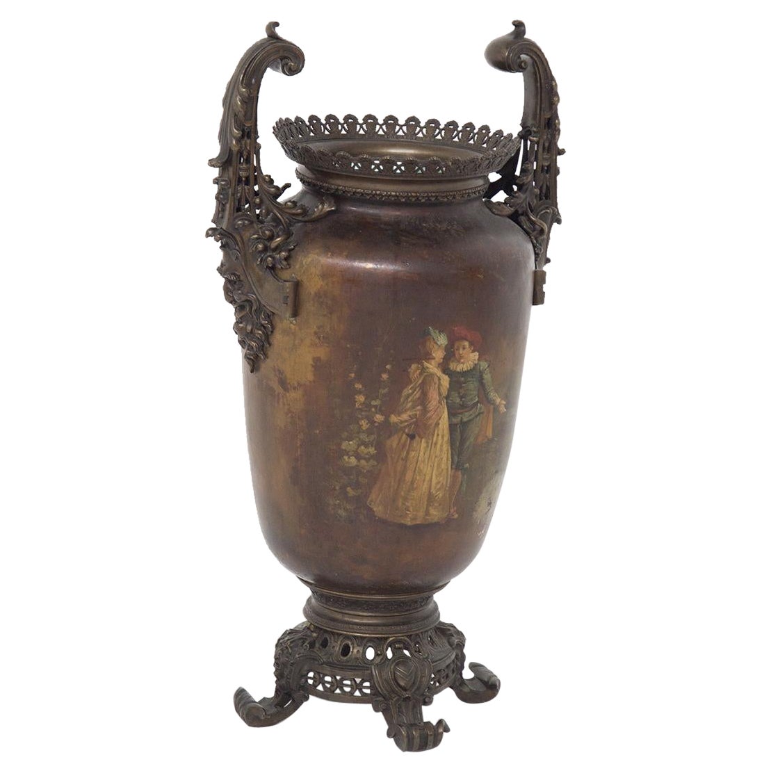 Large Art Nouveau Painted Bronze Vase