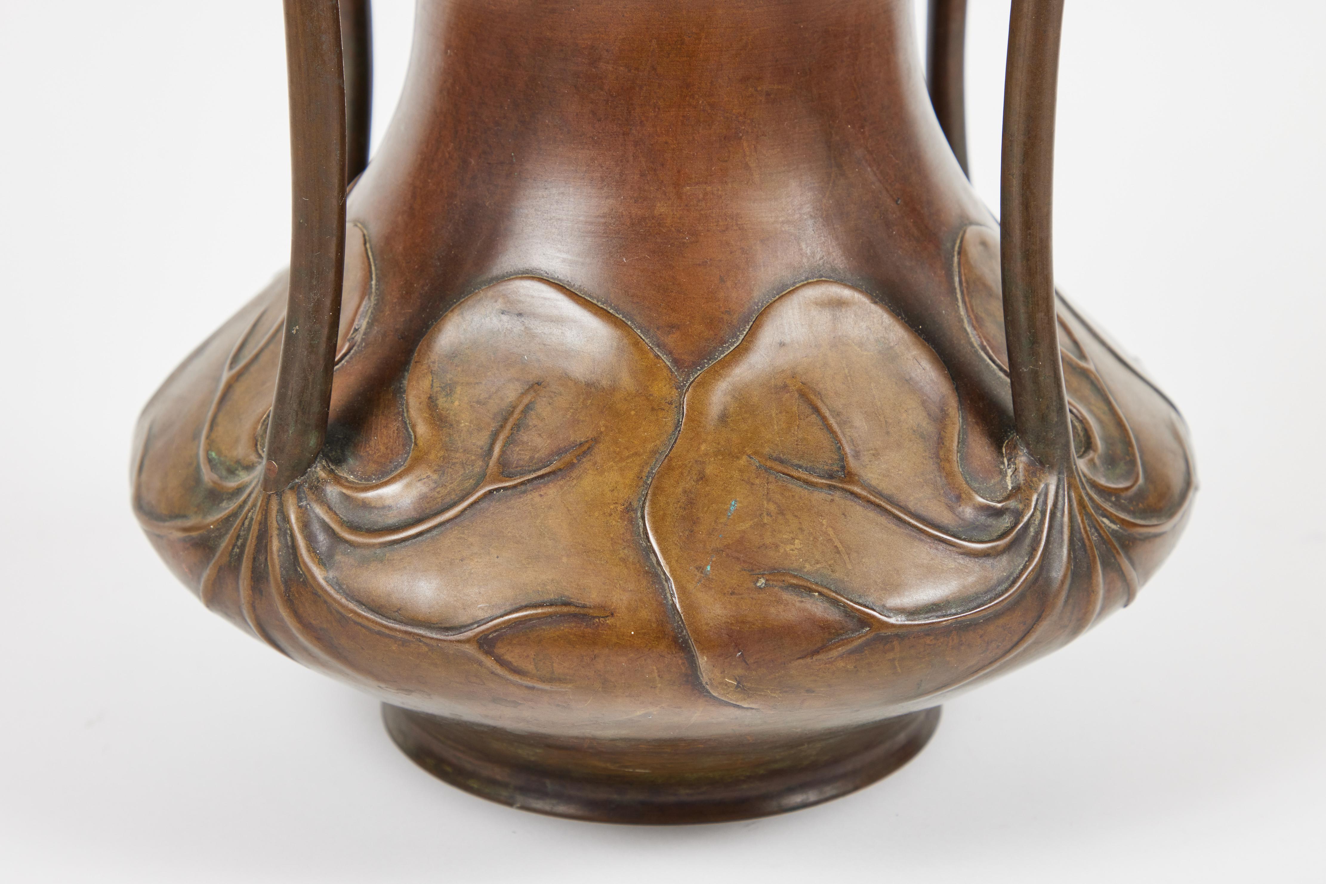 Late 19th Century Large Art Nouveau Patinated Bronze Gourd Shaped Vase