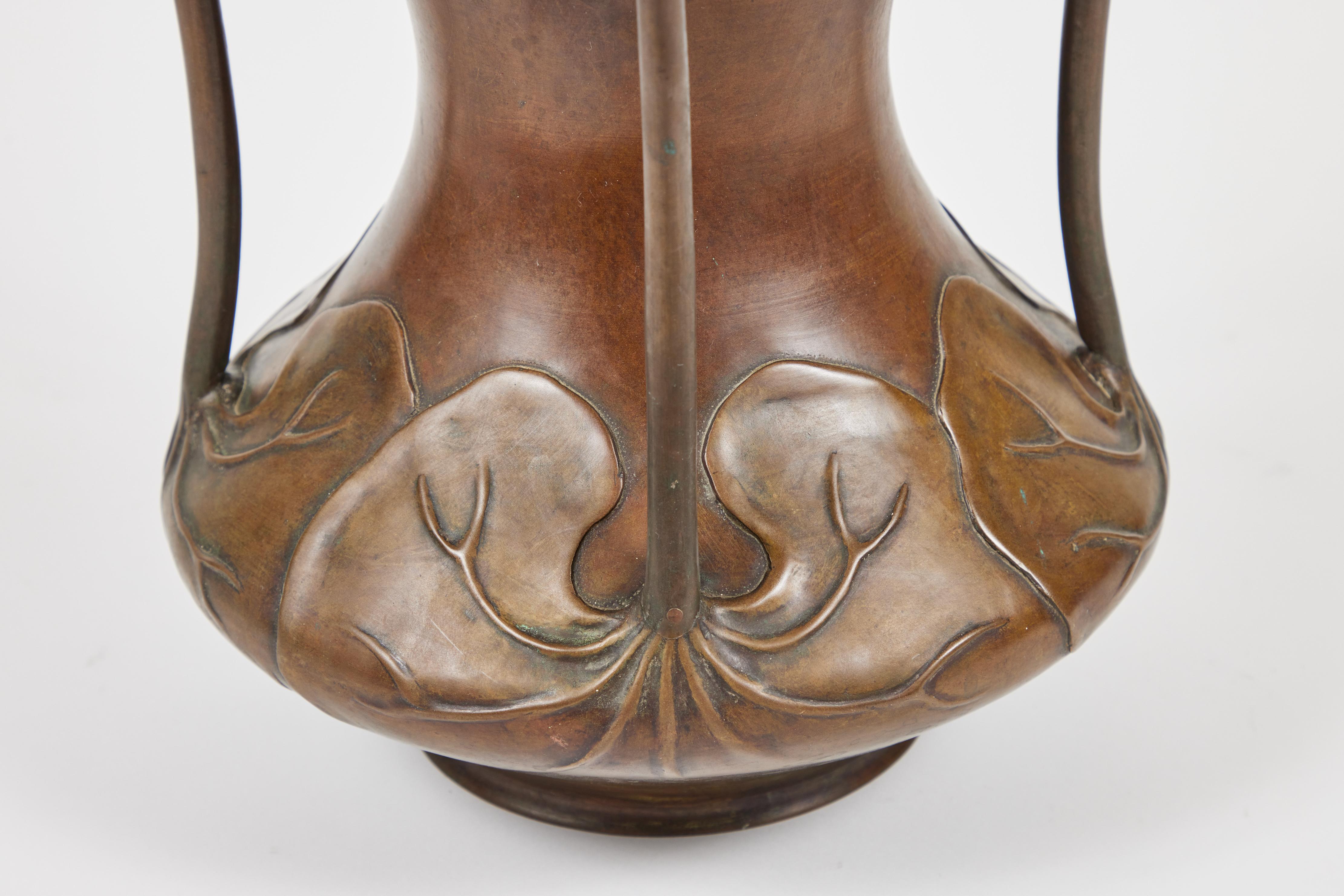 Large Art Nouveau Patinated Bronze Gourd Shaped Vase 3