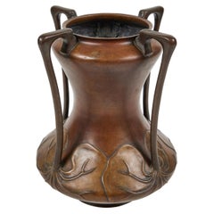 Large Art Nouveau Patinated Bronze Gourd Shaped Vase