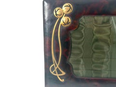 Large Art Nouveau picture frame made of leather and gilt brass Masterpiece 1900