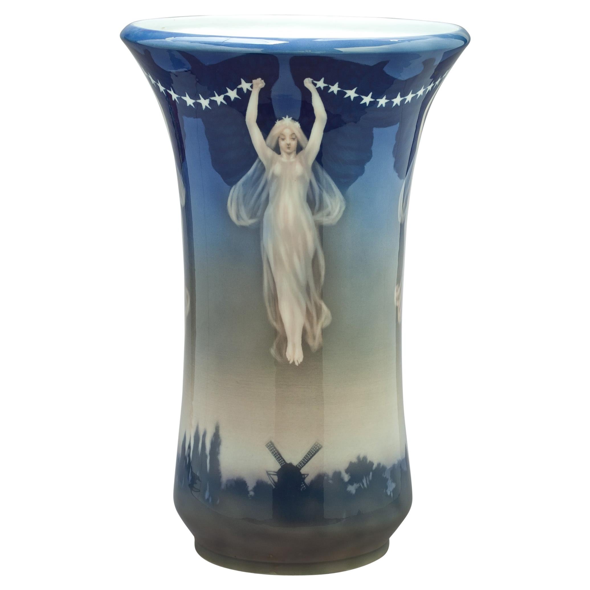 Large Art Nouveau Royal Copenhagen Glazed and Painted Porcelain Vase, Dated 1896