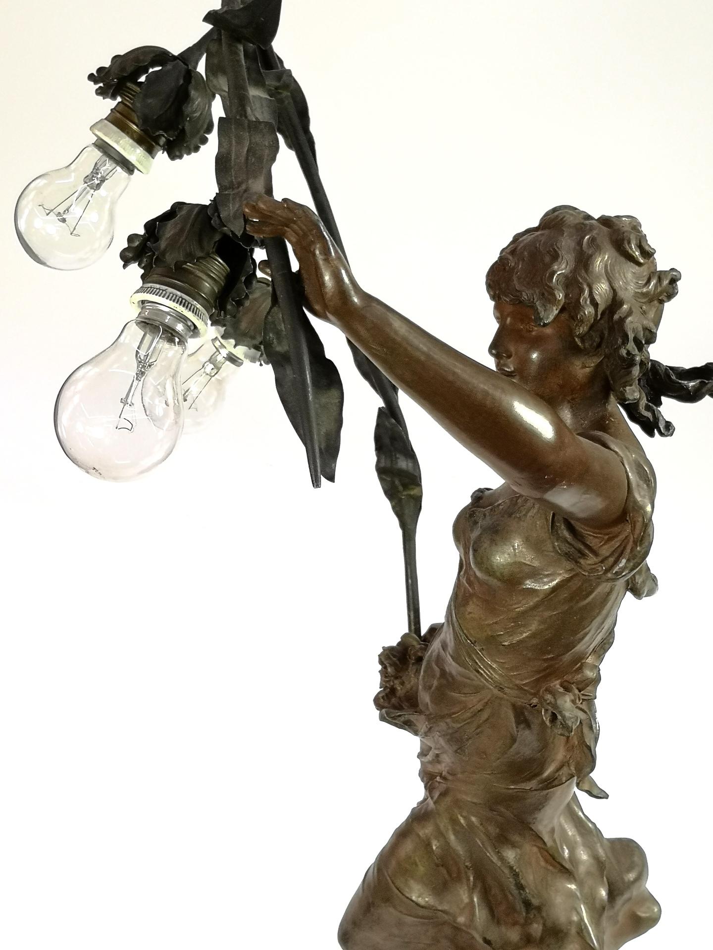Large Art Nouveau Sculpture of August Moreau Bronze Newel Post Lamp 5