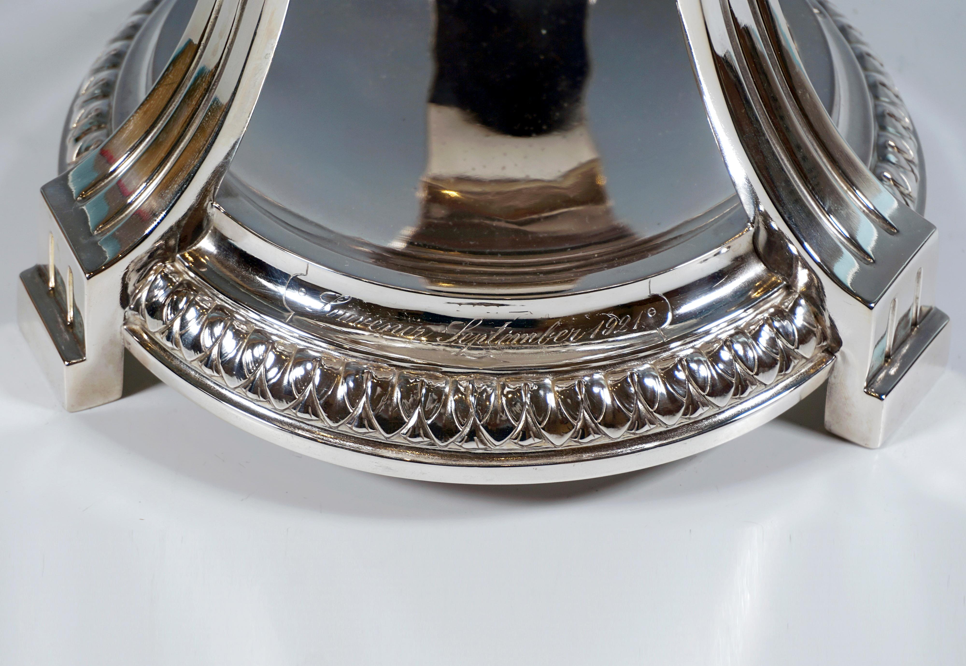 Large Art Nouveau Silver Centerpiece With Original Glass Insert, Germany, c 1915 6