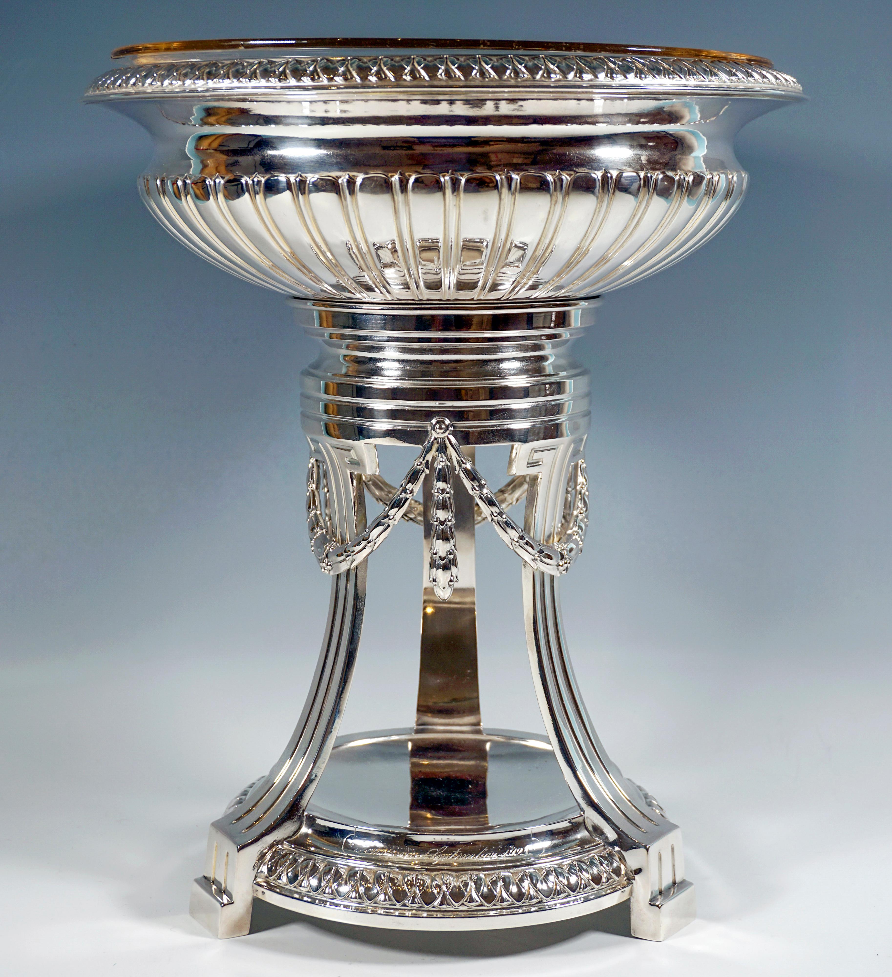 Hand-Crafted Large Art Nouveau Silver Centerpiece With Original Glass Insert, Germany, c 1915