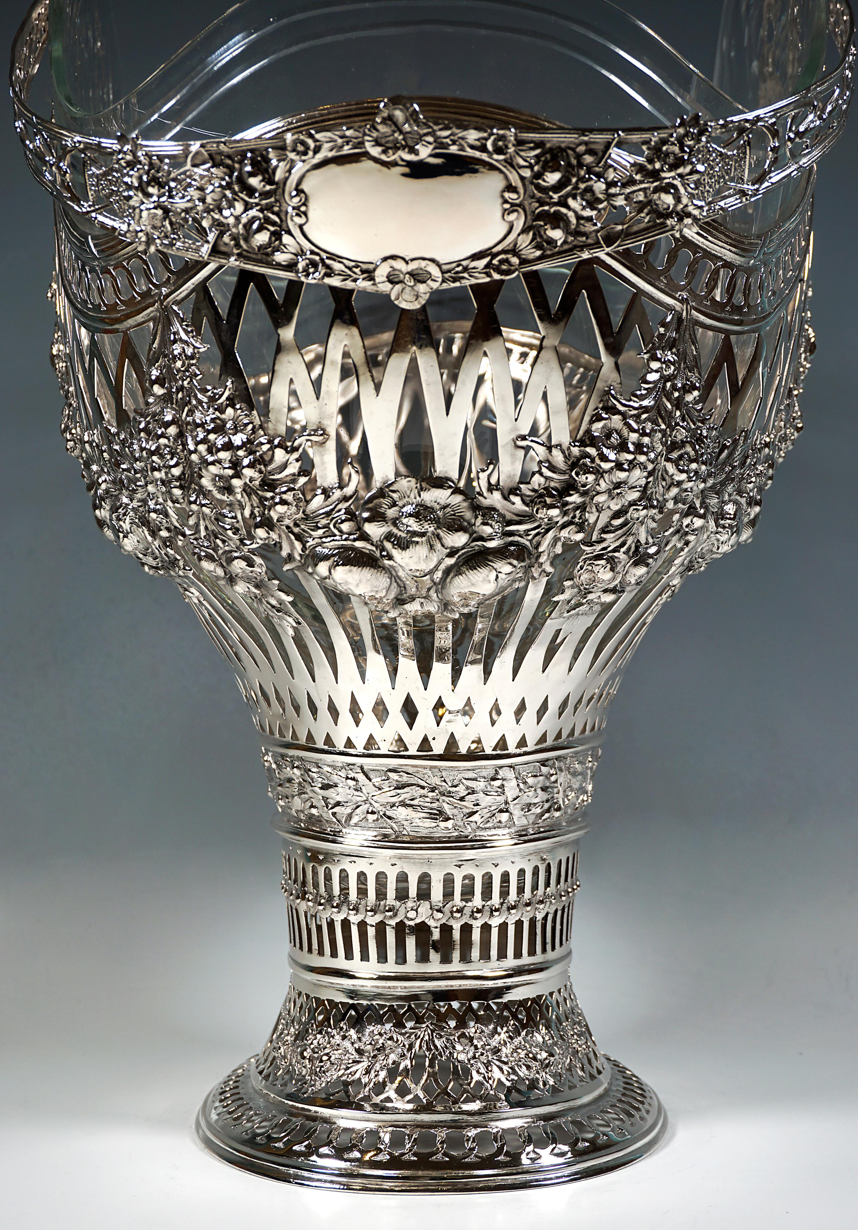 Gran cesta Art Nouveau con asa de plata e inserto de cristal, Jean Schlingloff, 1910 4