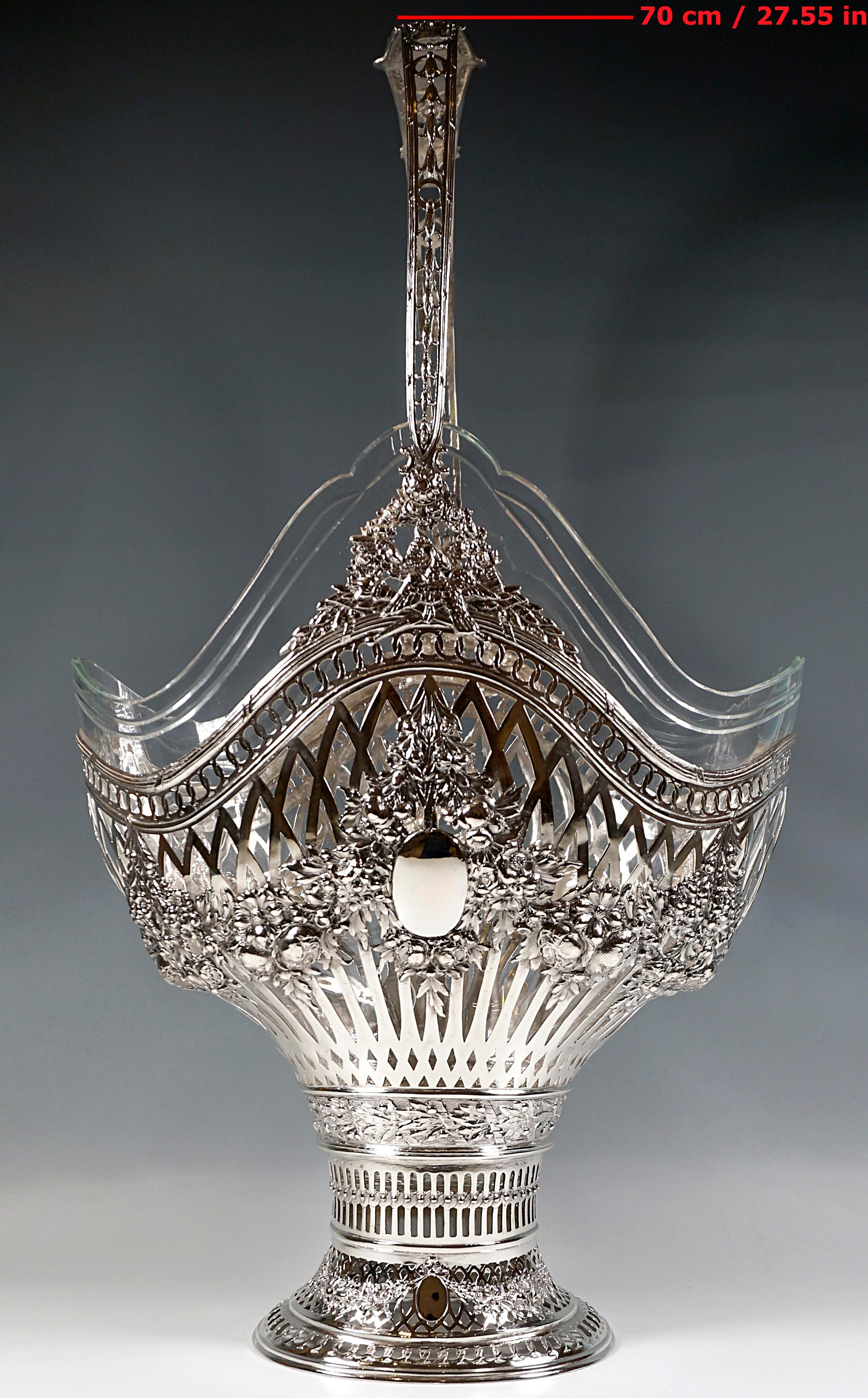 Gran cesta Art Nouveau con asa de plata e inserto de cristal, Jean Schlingloff, 1910 5