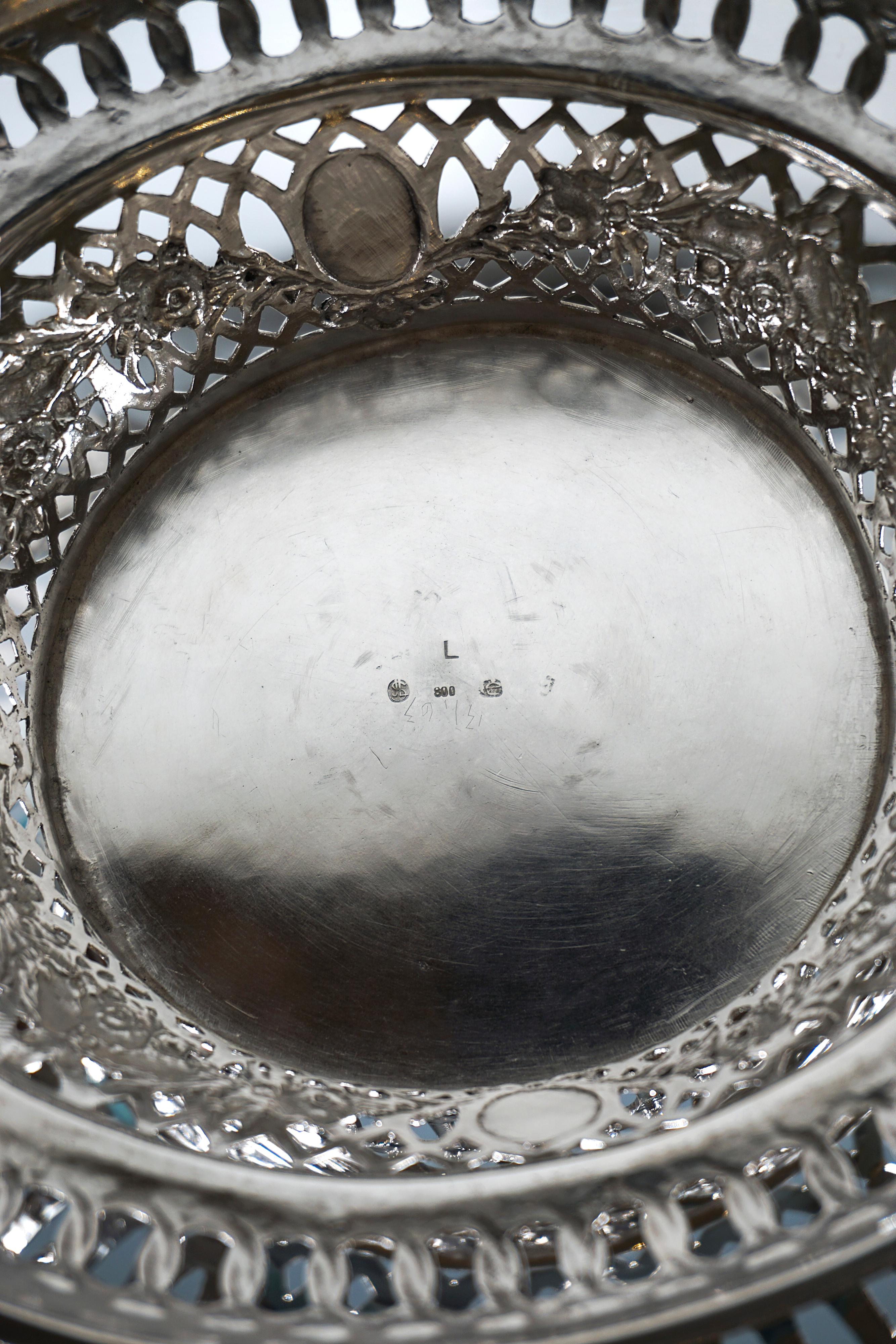 Gran cesta Art Nouveau con asa de plata e inserto de cristal, Jean Schlingloff, 1910 6