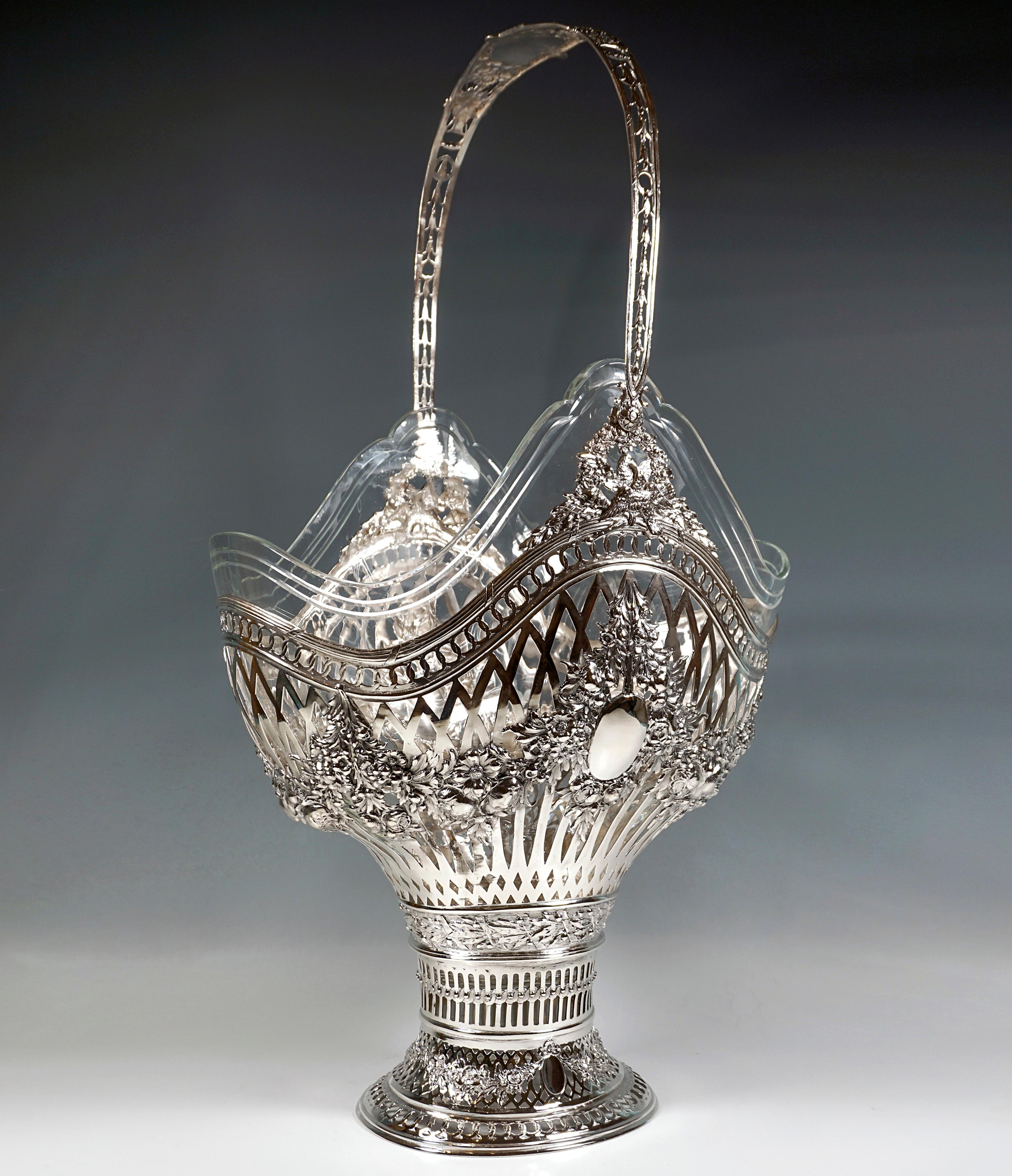 Gran cesta Art Nouveau con asa de plata e inserto de cristal, Jean Schlingloff, 1910 Alemán