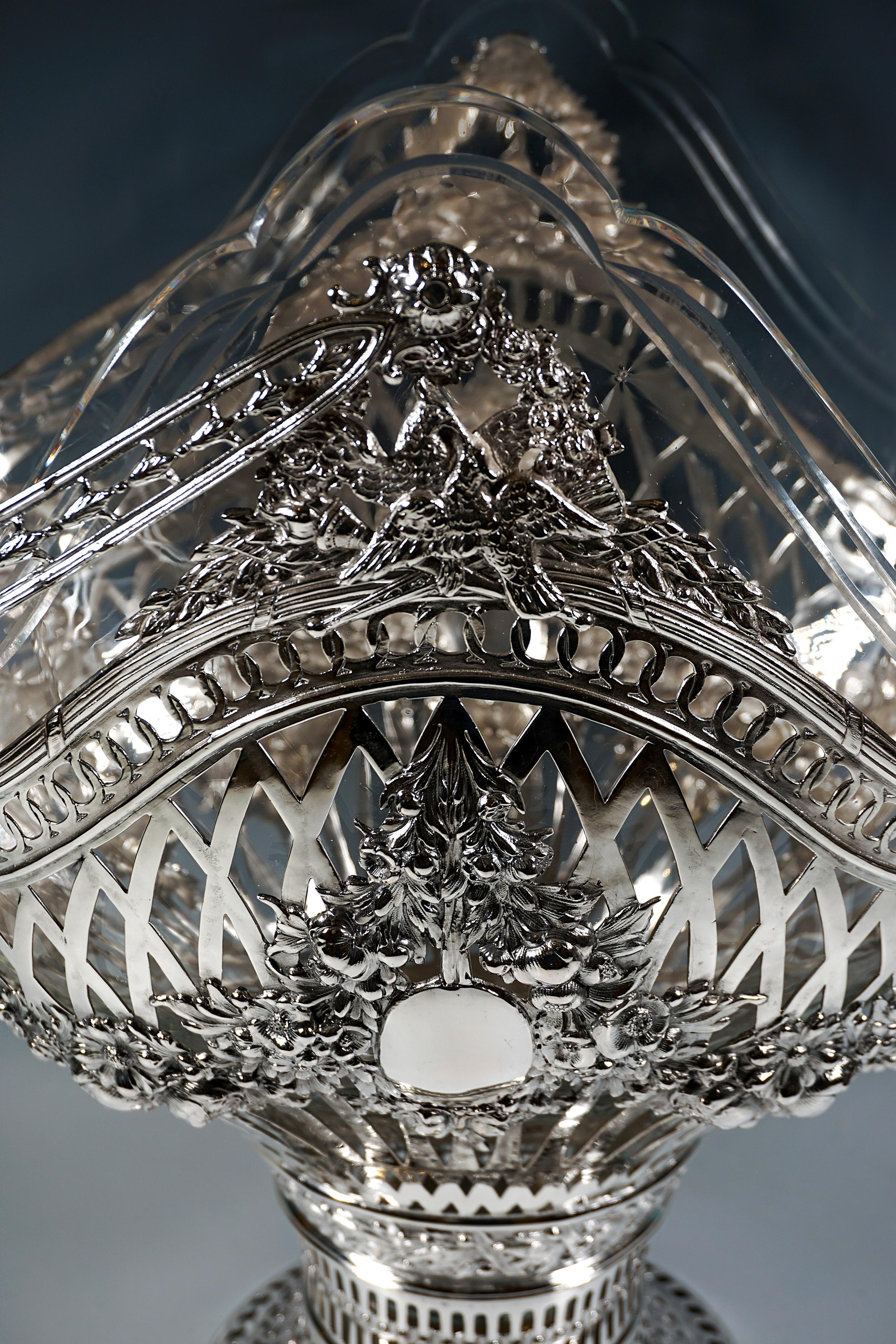 Gran cesta Art Nouveau con asa de plata e inserto de cristal, Jean Schlingloff, 1910 1
