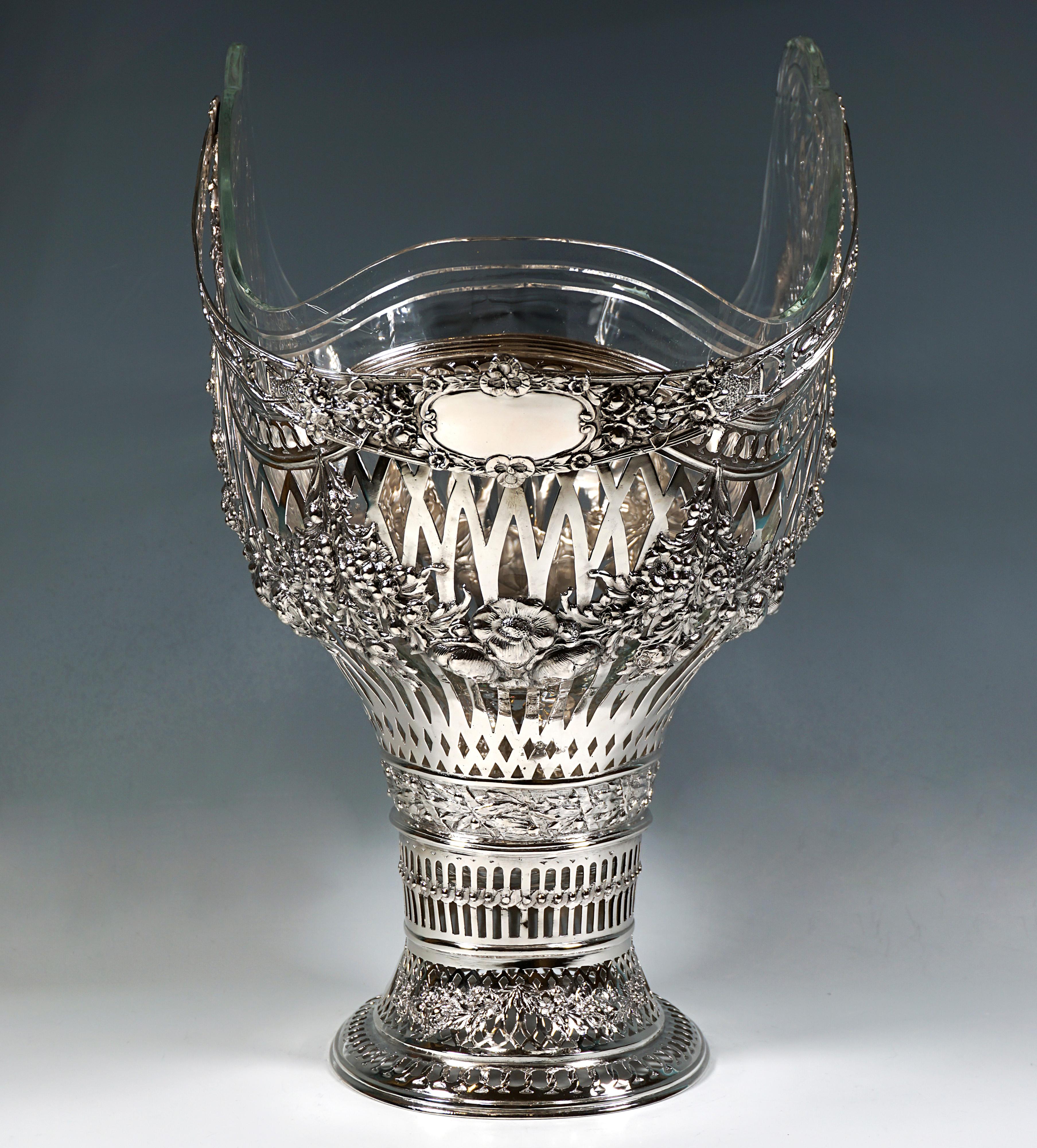 Gran cesta Art Nouveau con asa de plata e inserto de cristal, Jean Schlingloff, 1910 3
