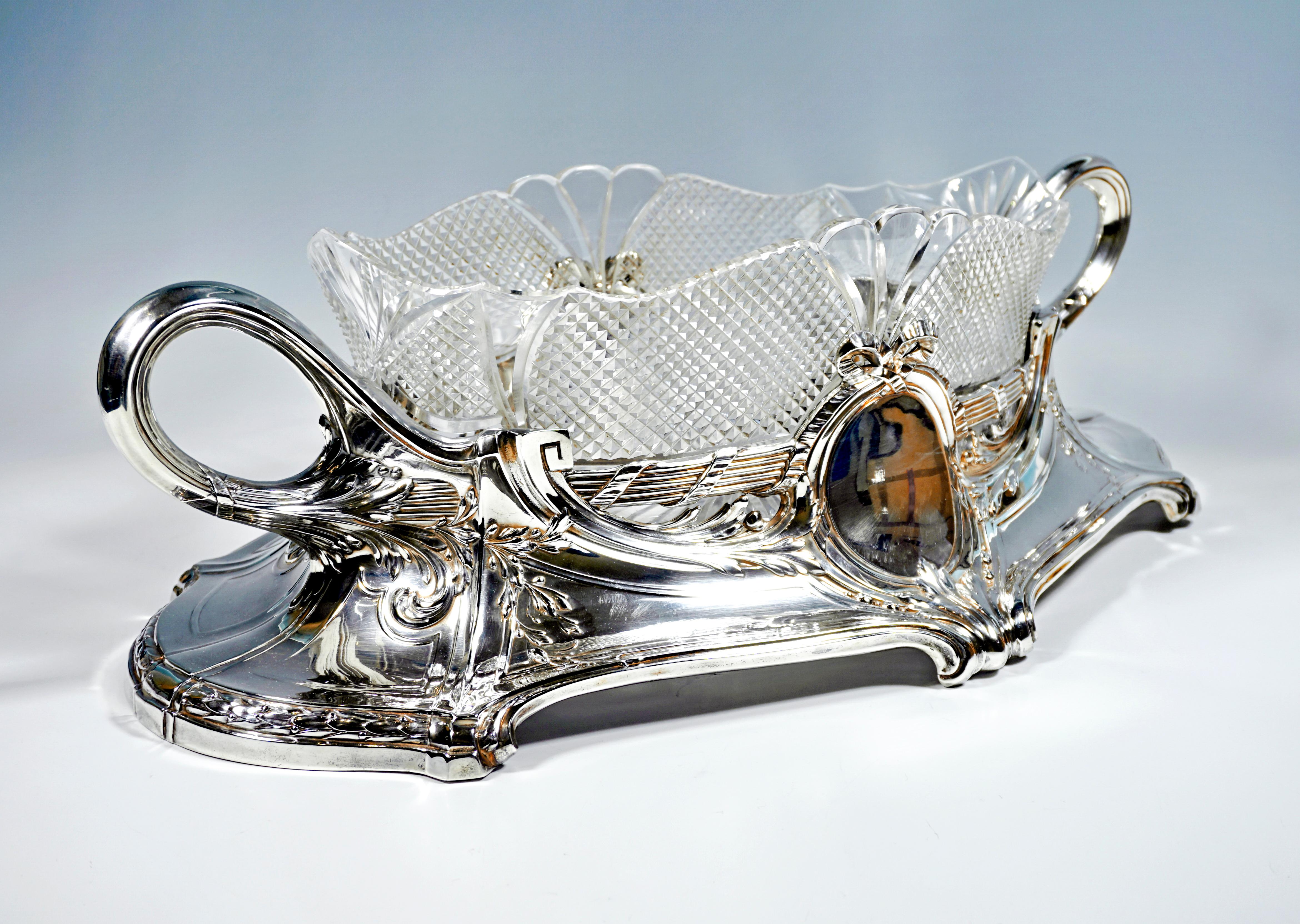Faceted Large Art Nouveau Silver Jardiniere with Glass Liner, Wilhelm Binder, Germany