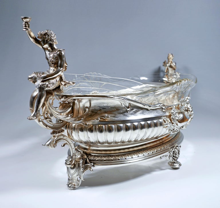 Early 20th Century Large Art Nouveau Splendid Flower Dish with Bacchants, WMF Germany, 1906 For Sale