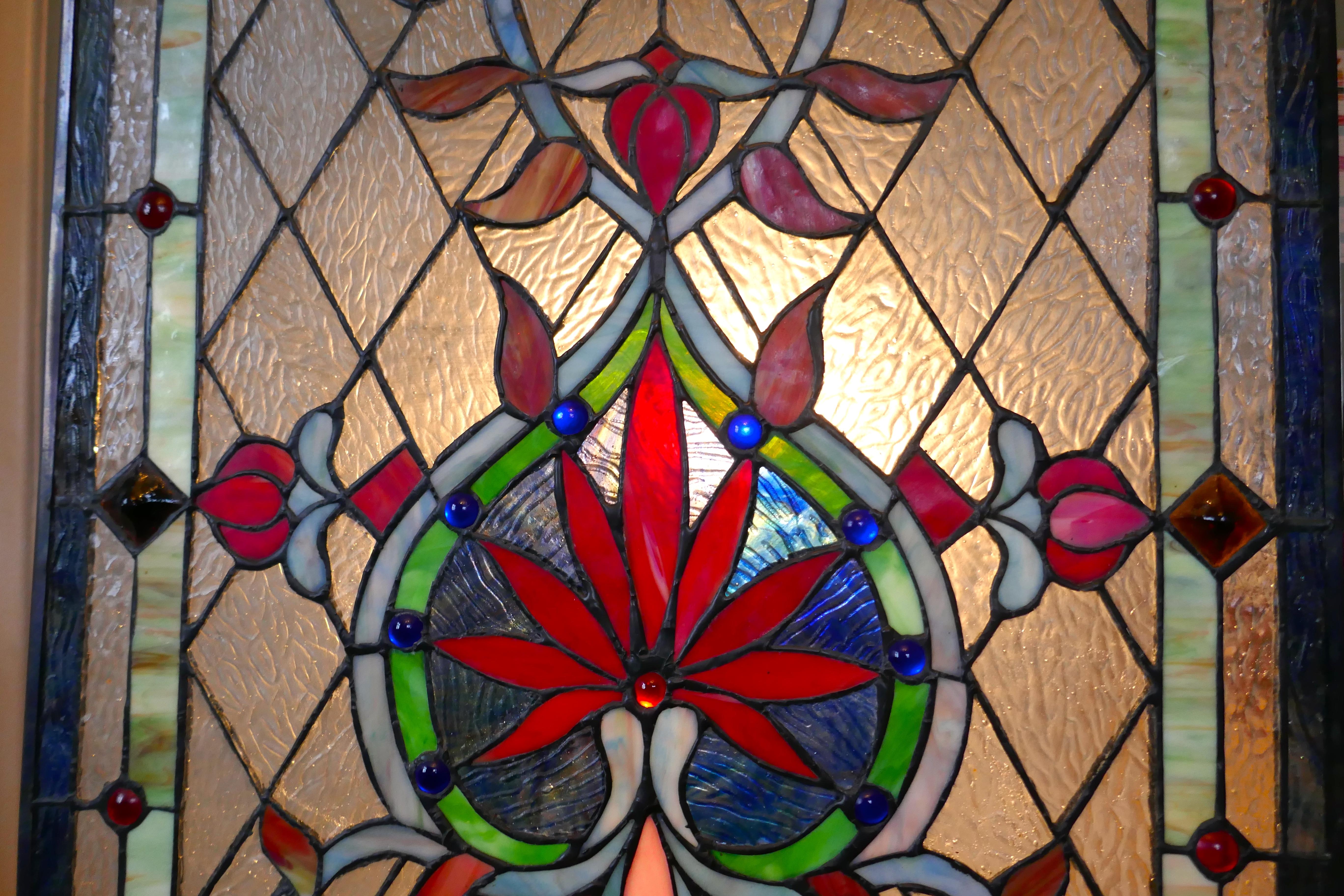 Large Art Nouveau Stained Glass Panel for a Window or Door 6