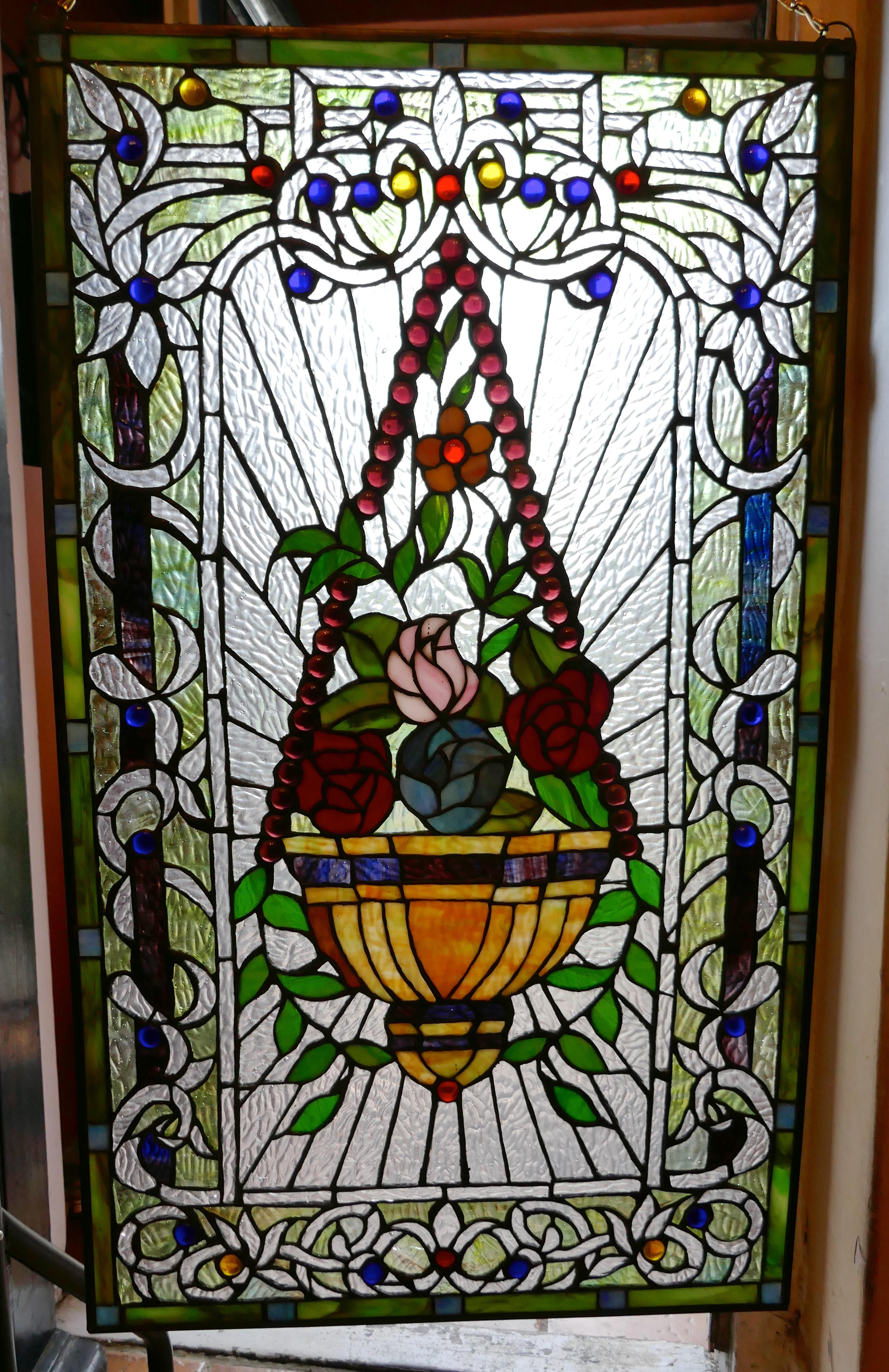 Large Art Nouveau Stained Glass Panel for a Window or Door 4