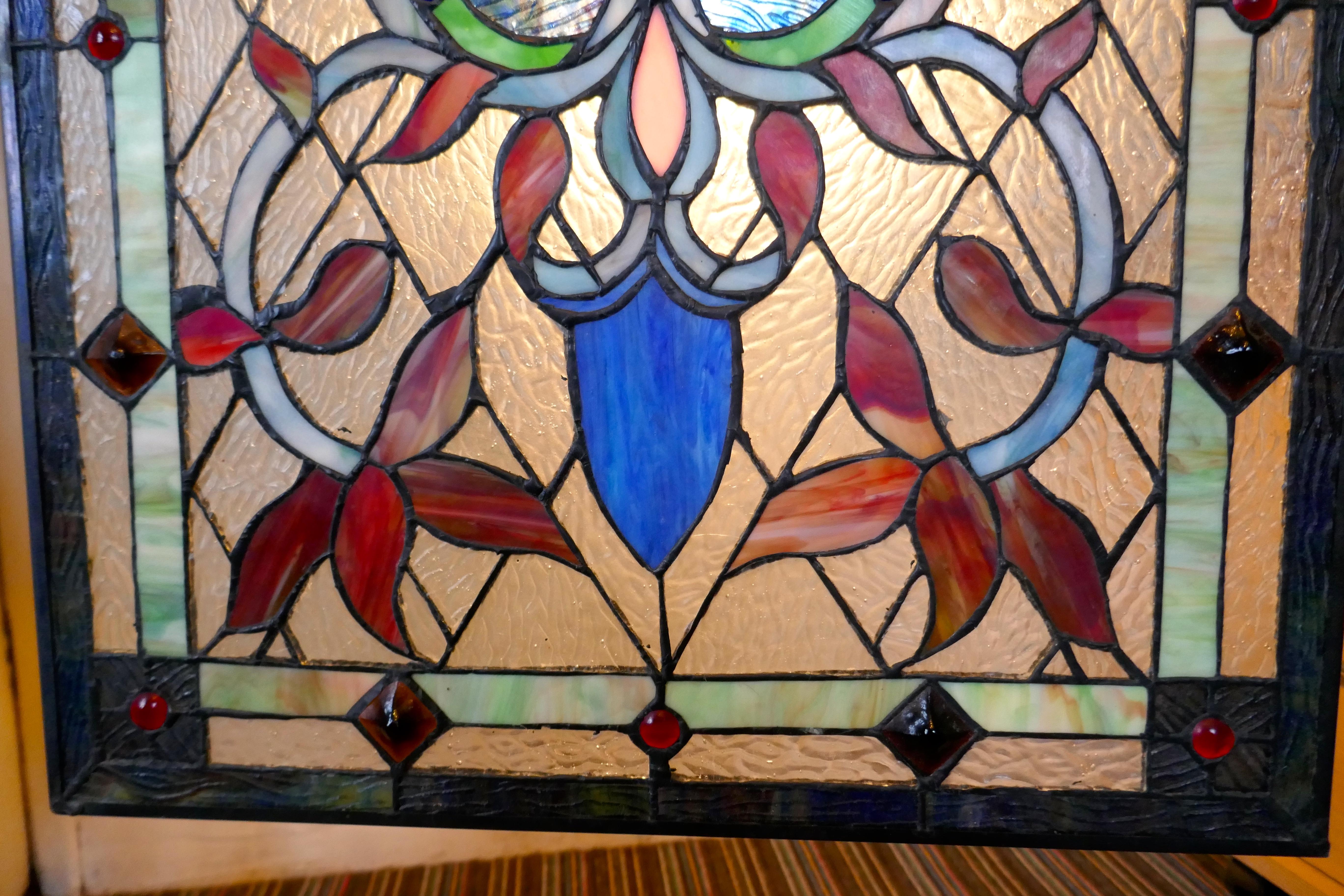Large Art Nouveau Stained Glass Panel for a Window or Door 7