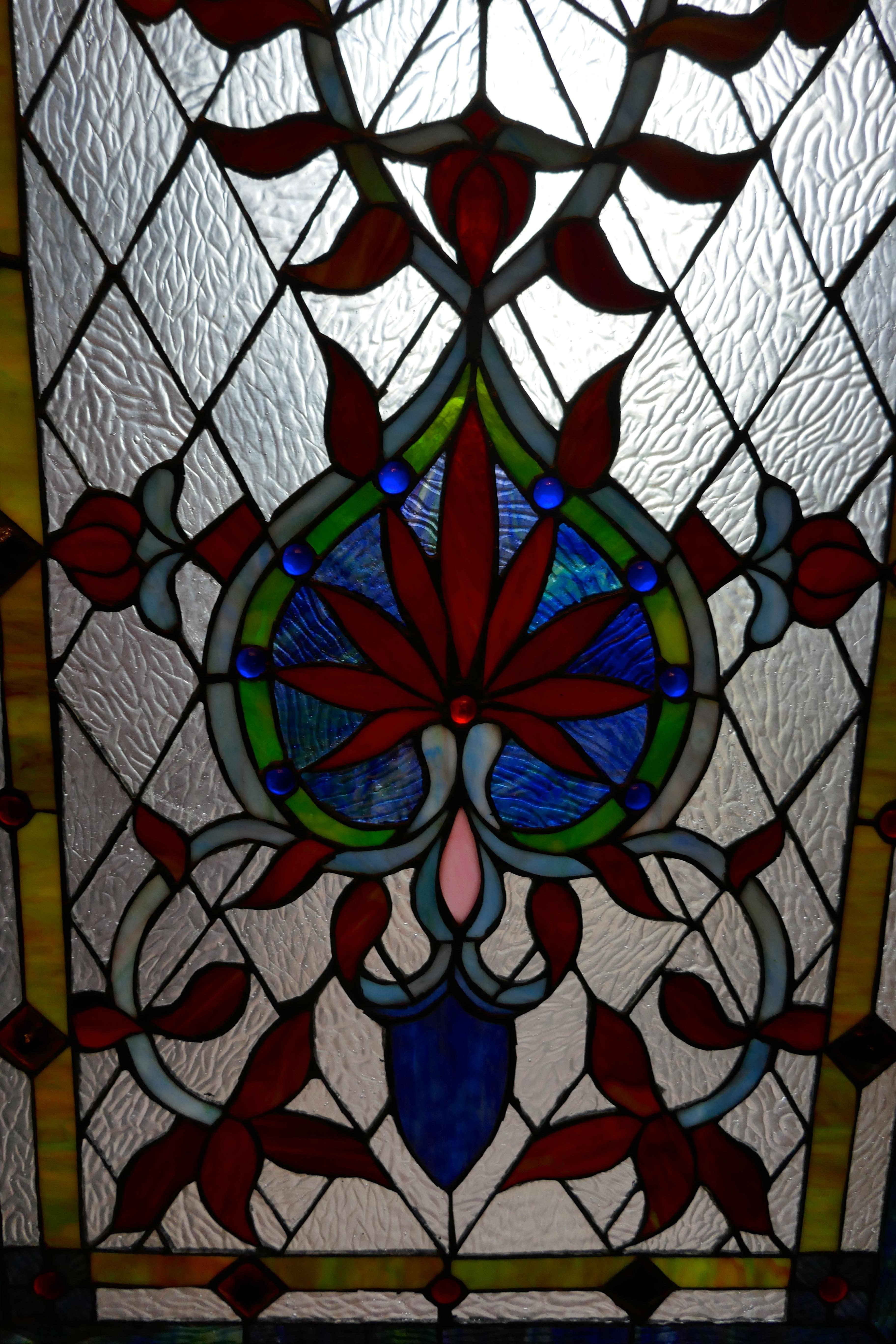 Large Art Nouveau Stained Glass Panel for a Window or Door 9