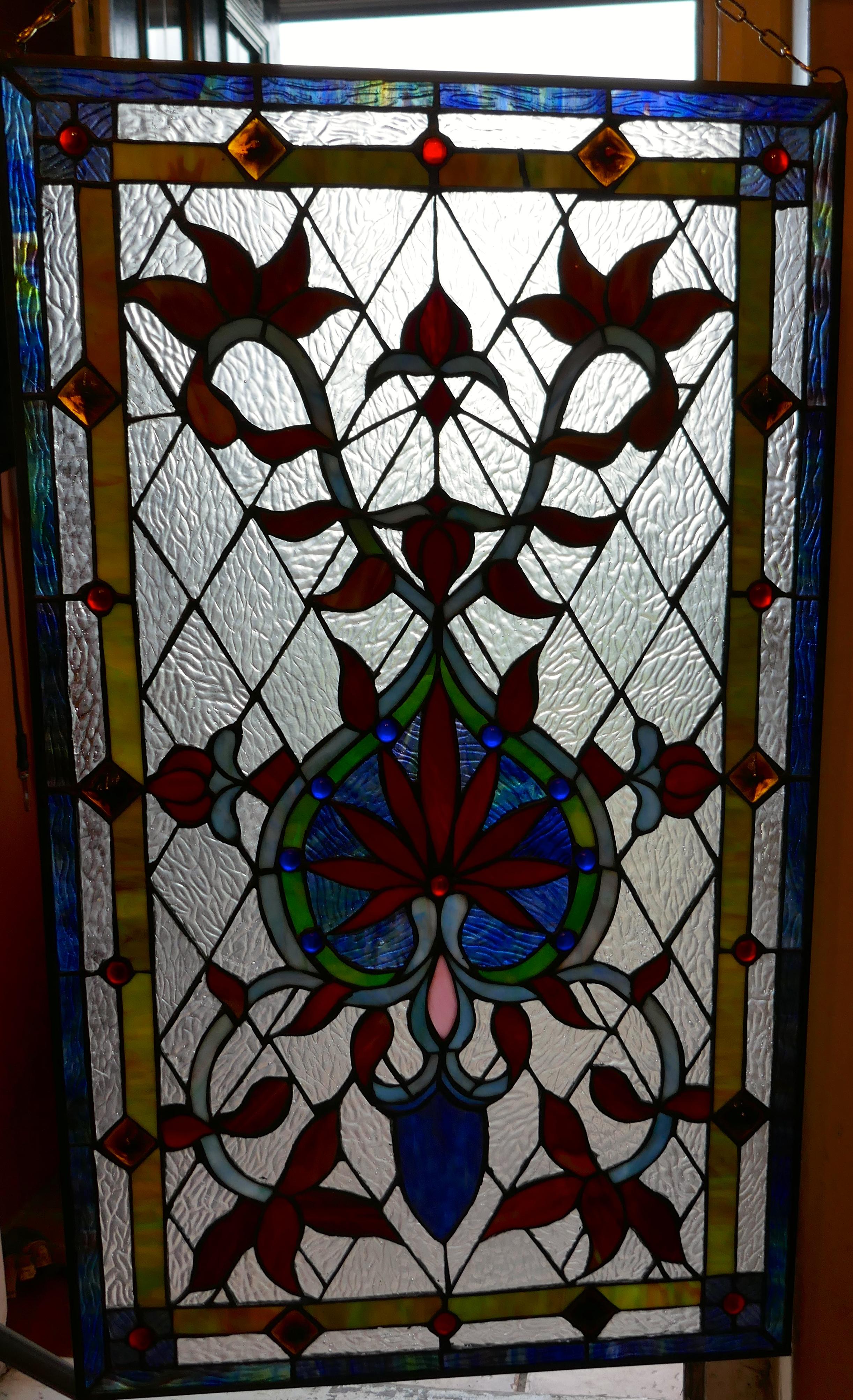 Large Art Nouveau Stained Glass Panel for a Window or Door 10