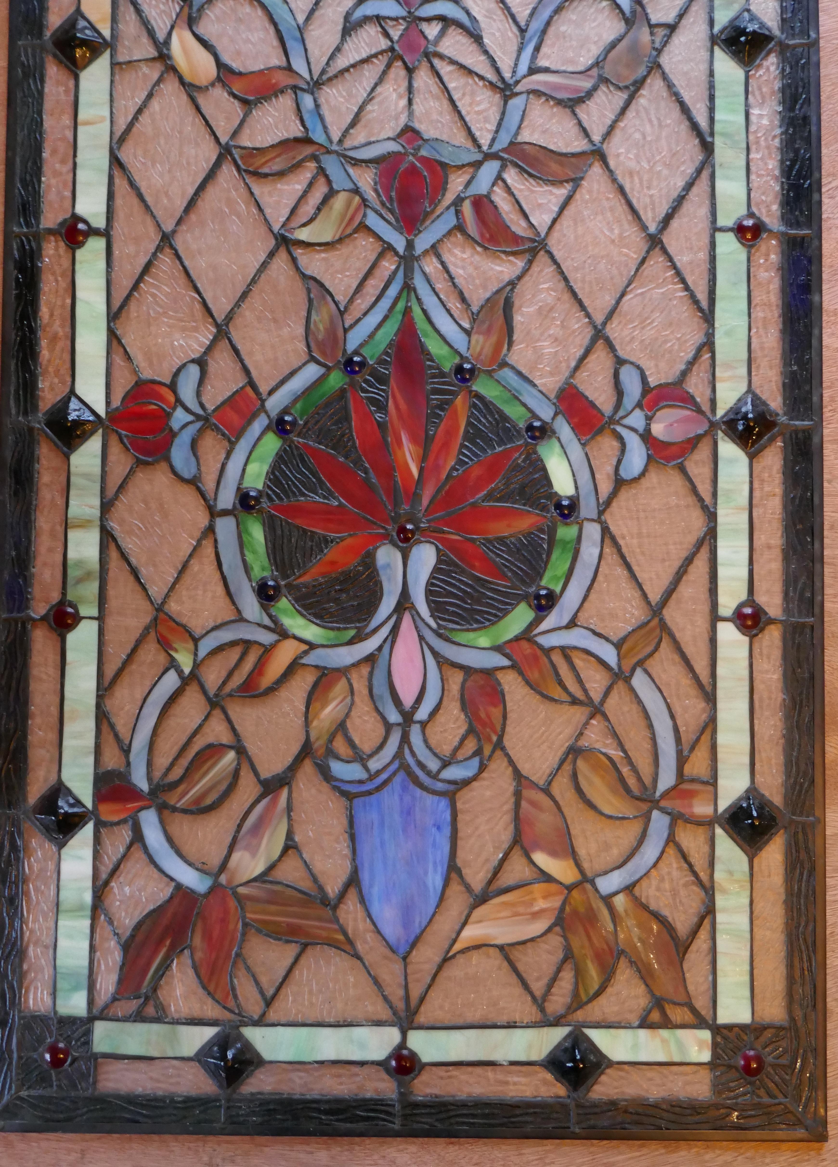 Large Art Nouveau Stained Glass Panel for a Window or Door In Good Condition In Godshill, Isle of Wight
