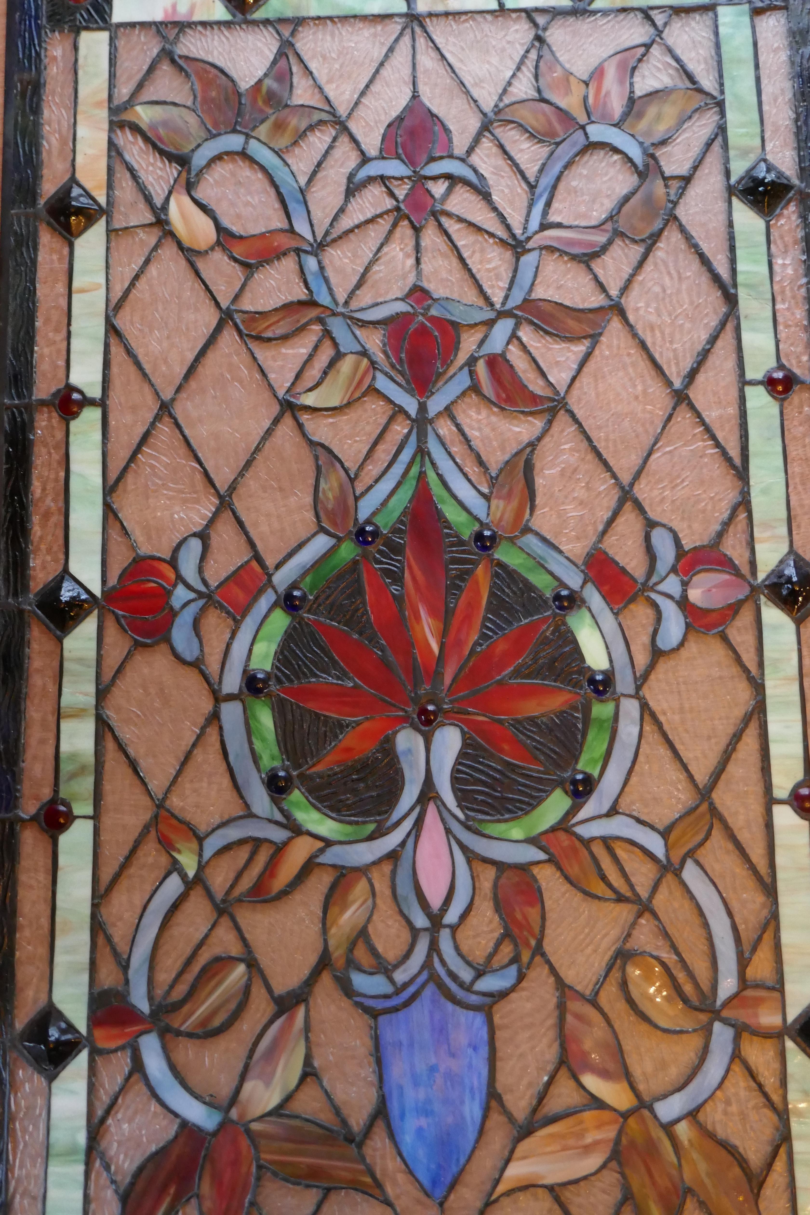 Late 19th Century Large Art Nouveau Stained Glass Panel for a Window or Door