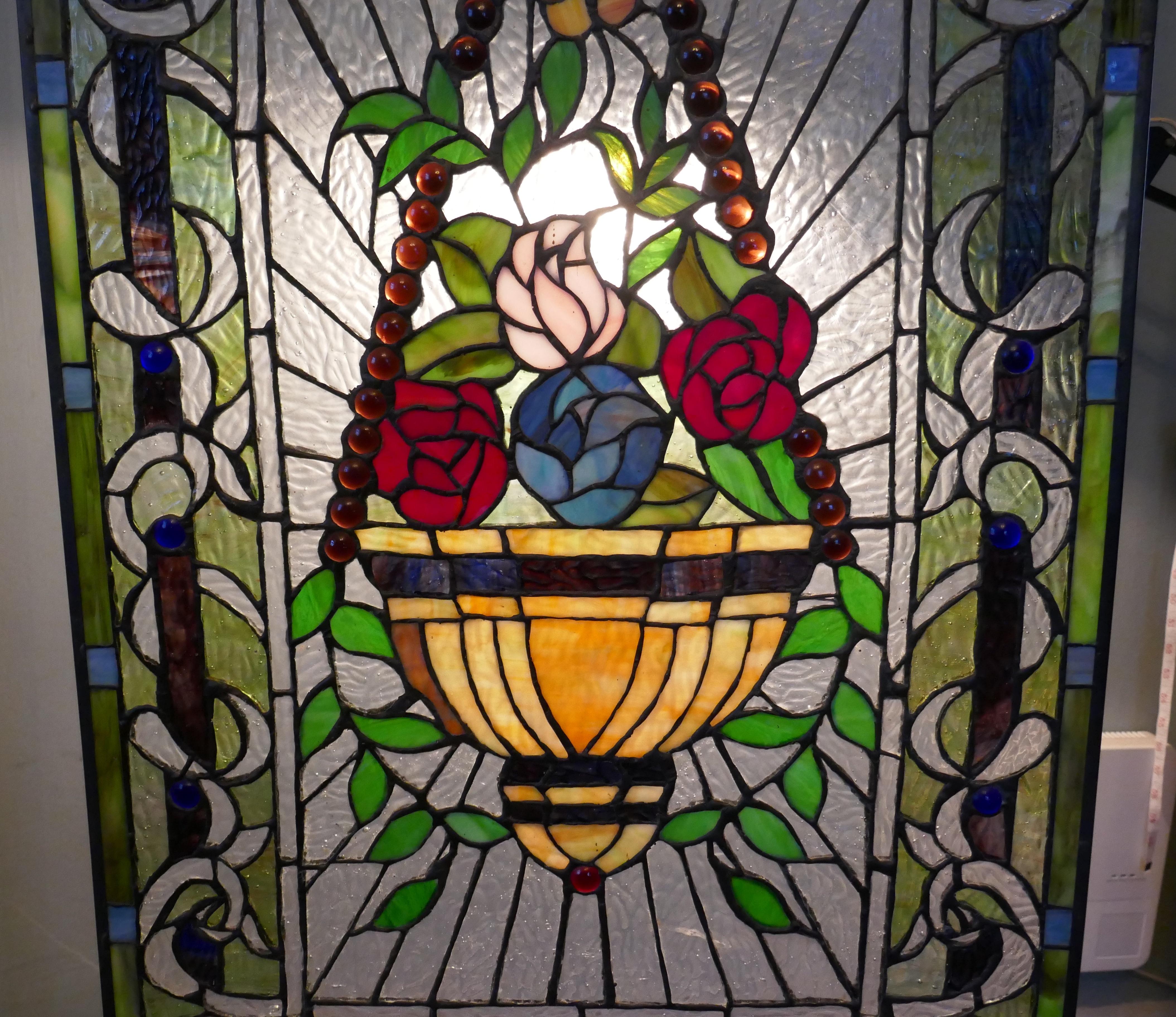 Large Art Nouveau Stained Glass Panel for a Window or Door In Good Condition In Chillerton, Isle of Wight