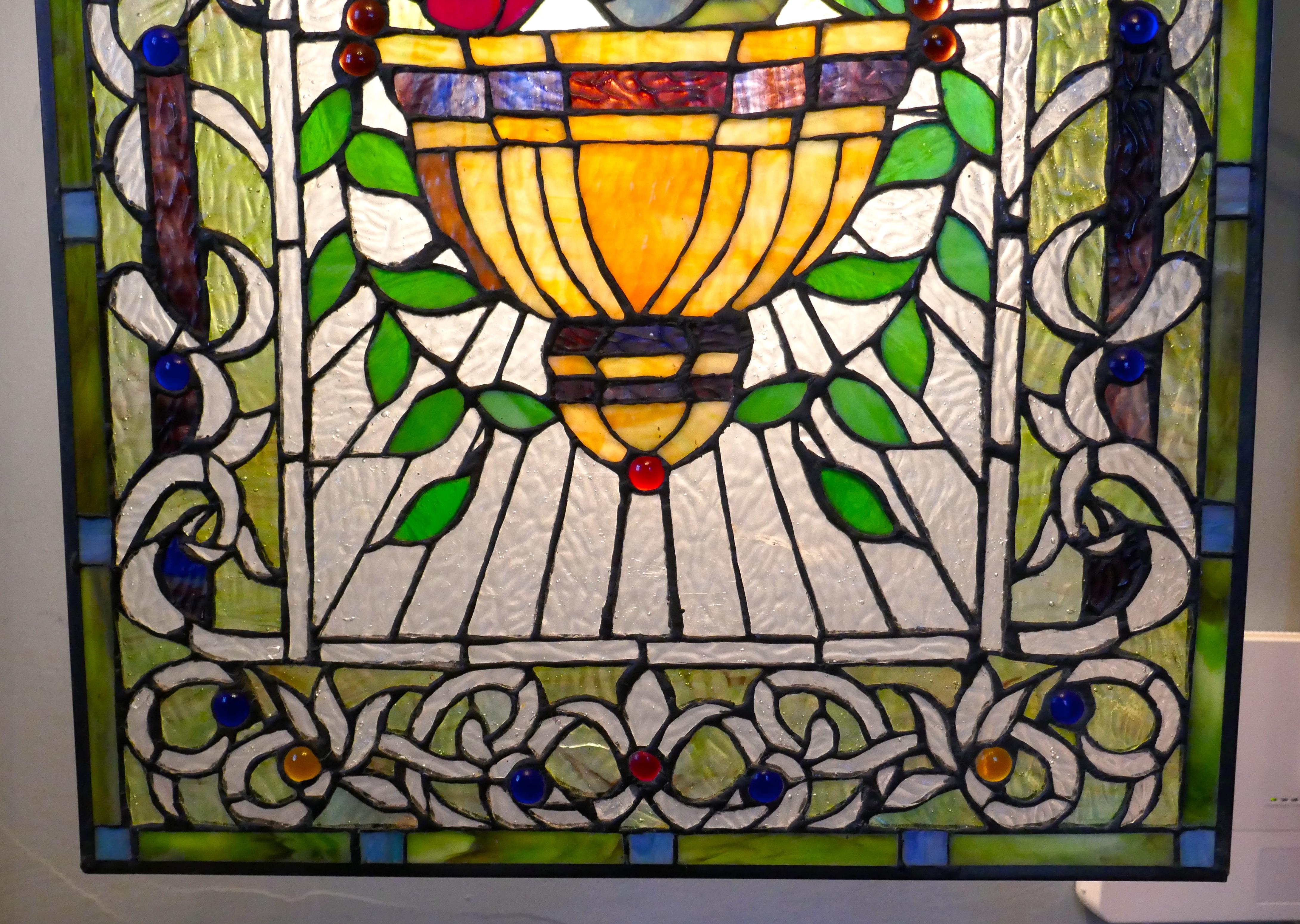 19th Century Large Art Nouveau Stained Glass Panel for a Window or Door