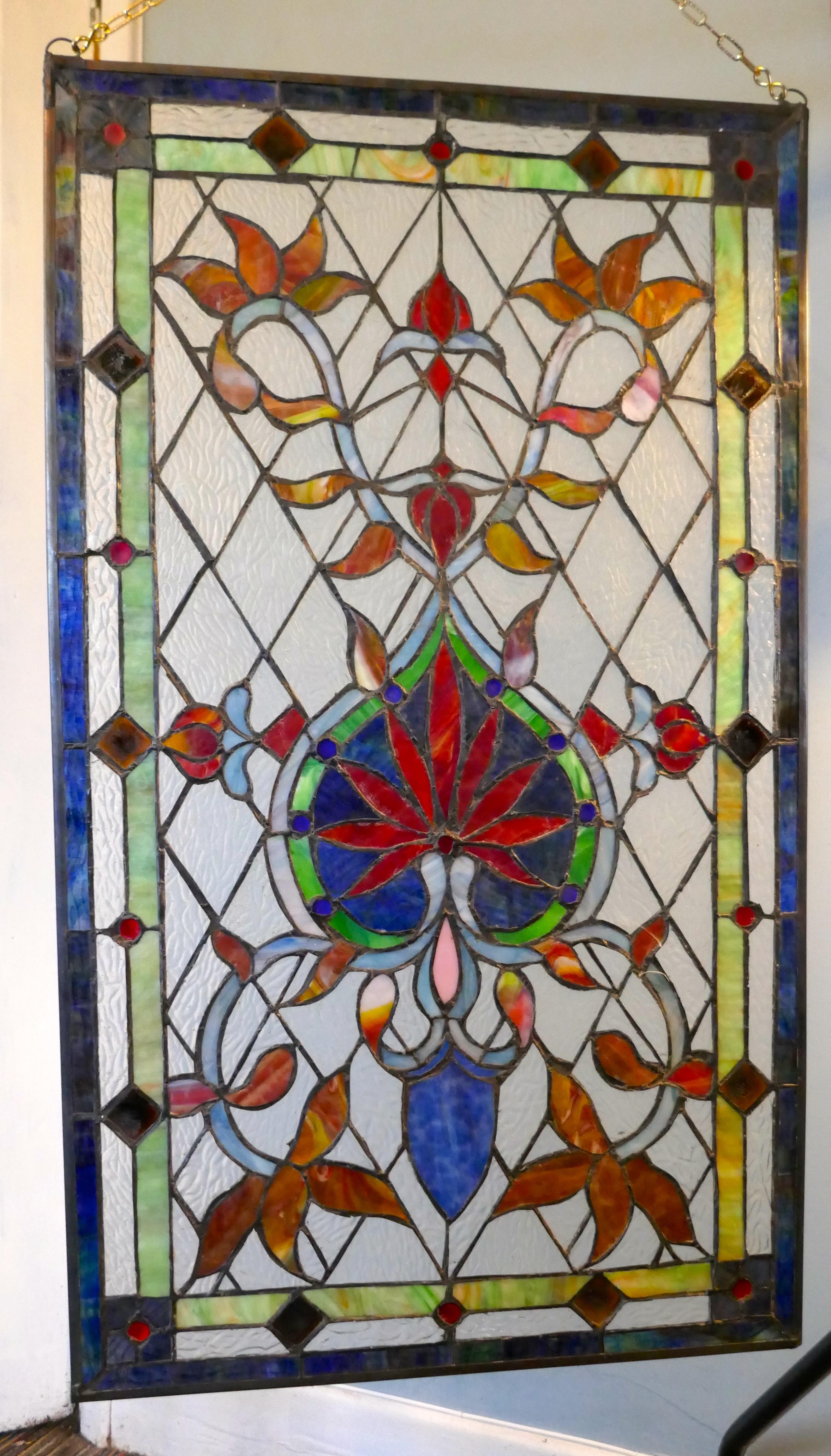 Large Art Nouveau Stained Glass Panel for a Window or Door 3