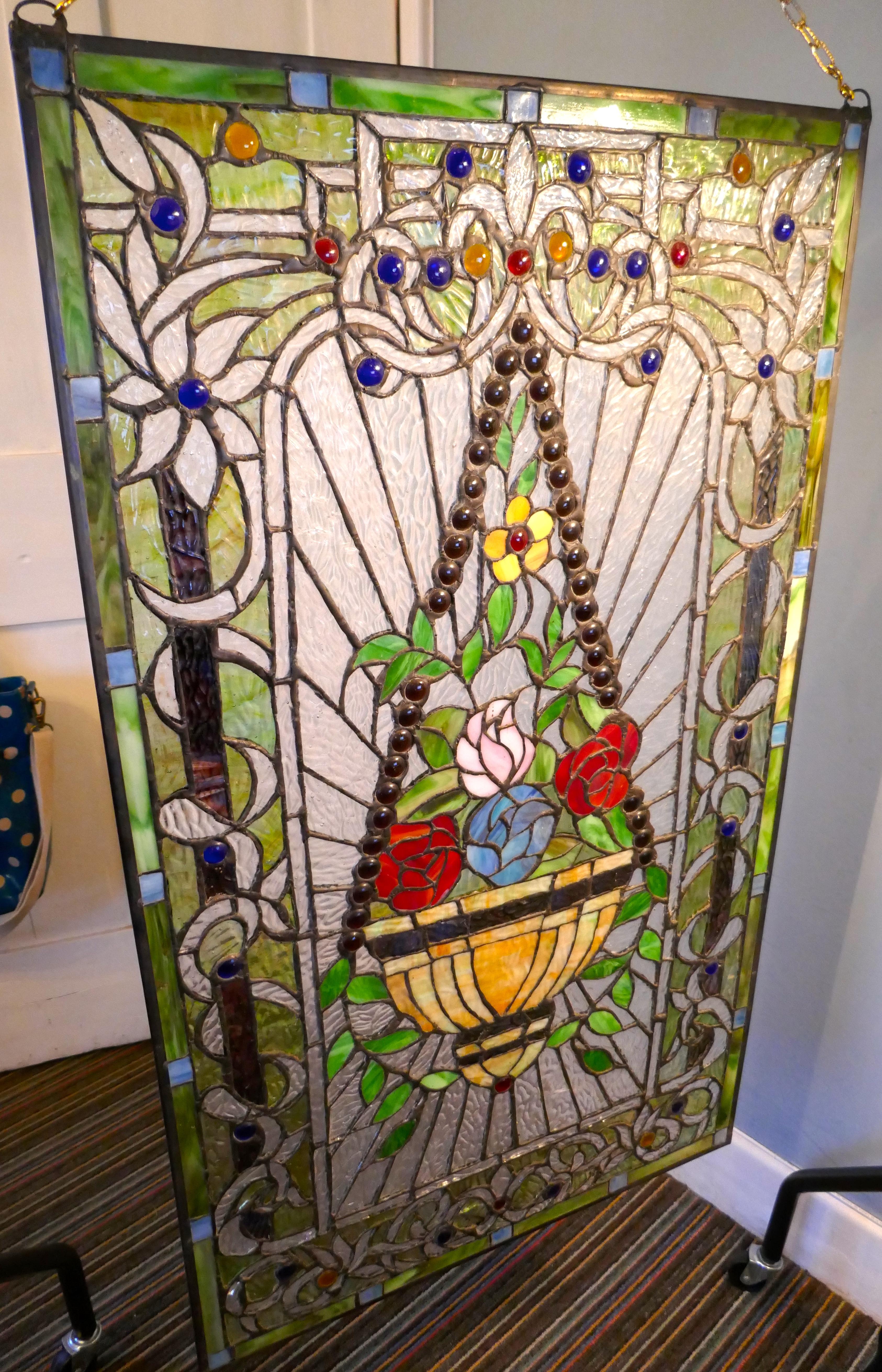 Large Art Nouveau Stained Glass Panel for a Window or Door 1