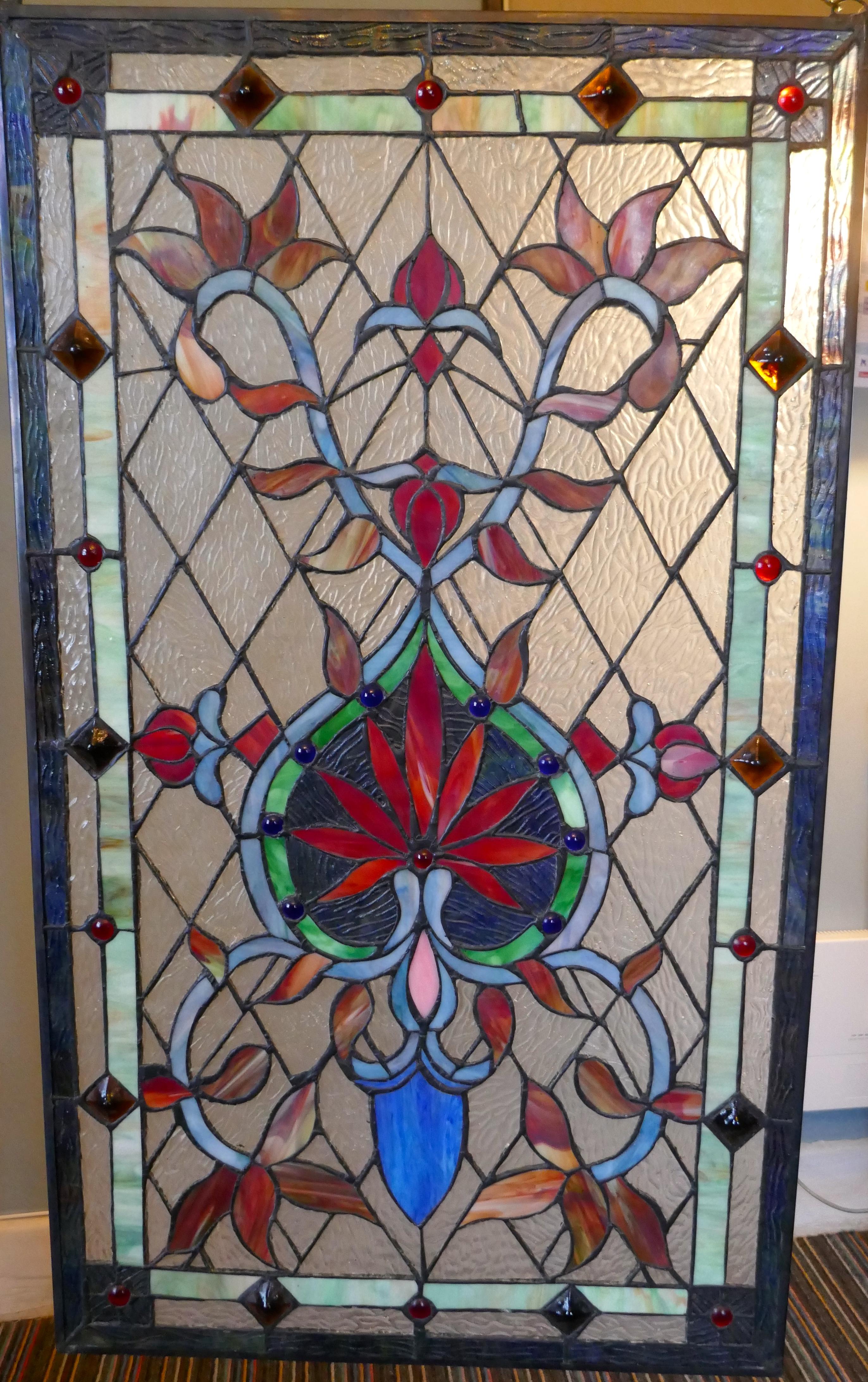 Large Art Nouveau Stained Glass Panel for a Window or Door 4