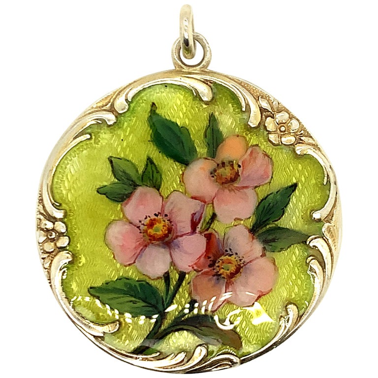 Large Art Nouveau Sterling and Enamel Pendant For Sale at 1stDibs