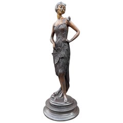 Large Art Nouveau Style Bronze Lady, 20th Century