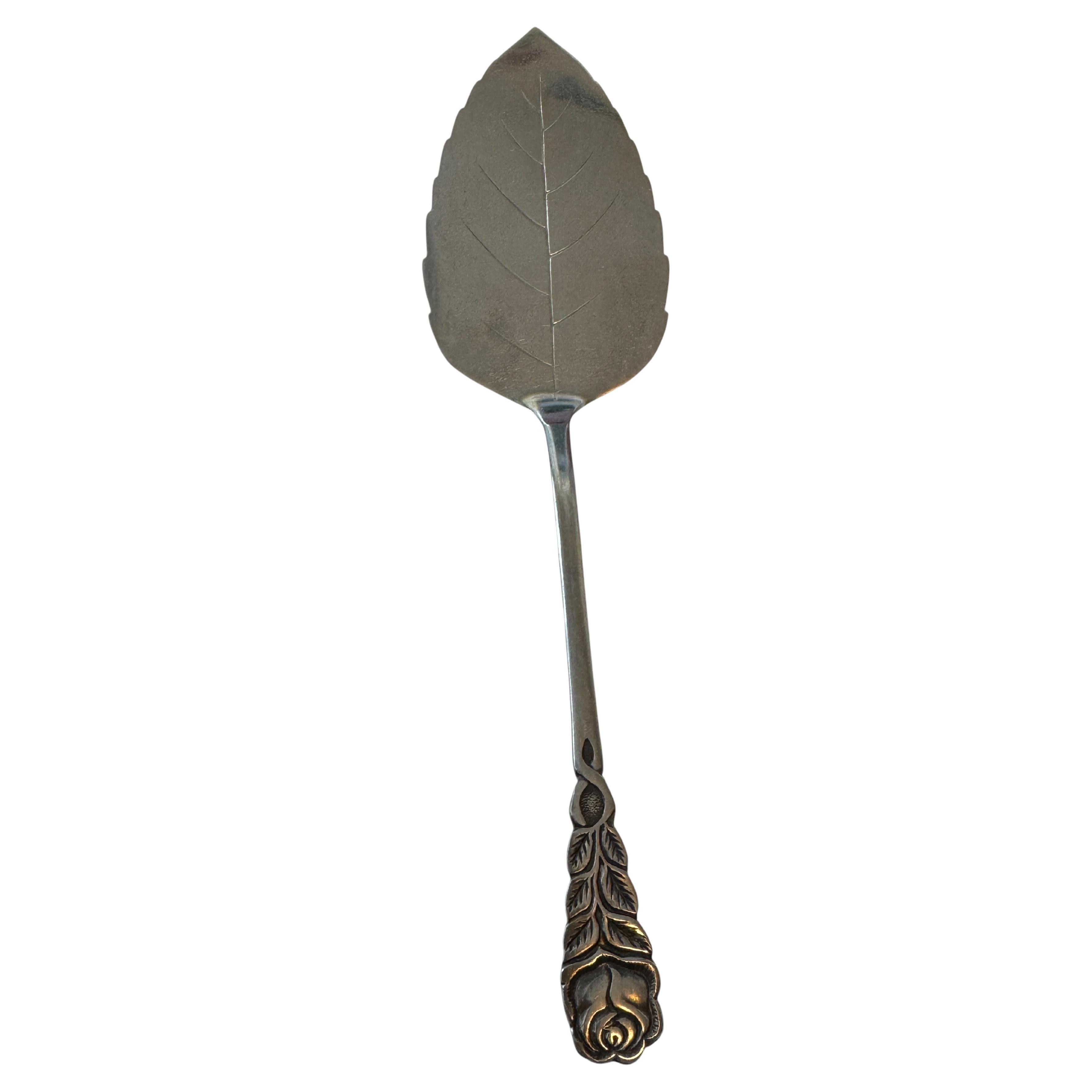 Large Art Nouveau Style Hildesheim Rose Silver Plate Flatware Cake Shovel 1960s
