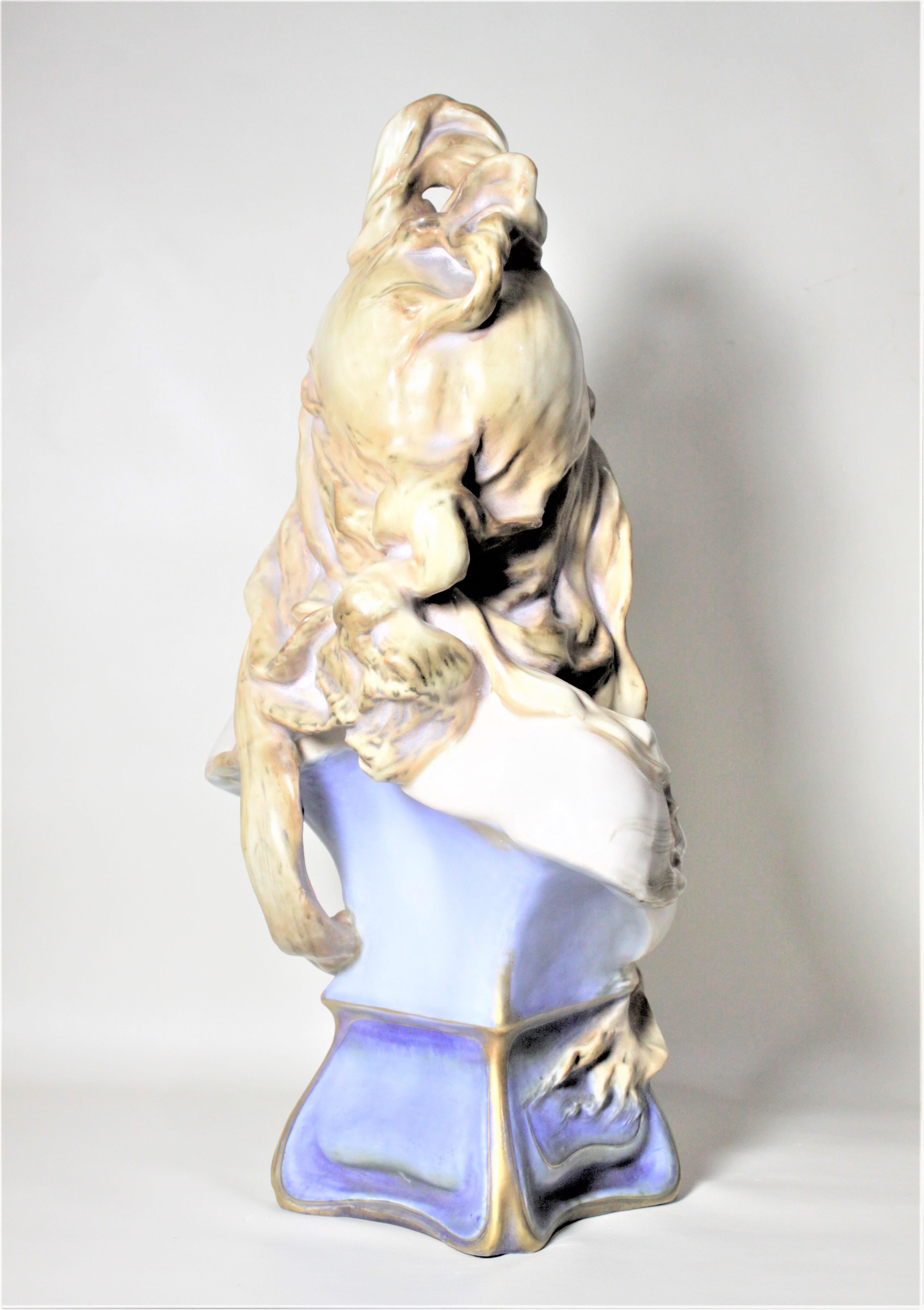 Large Art Nouveau Teplitz Porcelain Female Statue or Bust Entitled 