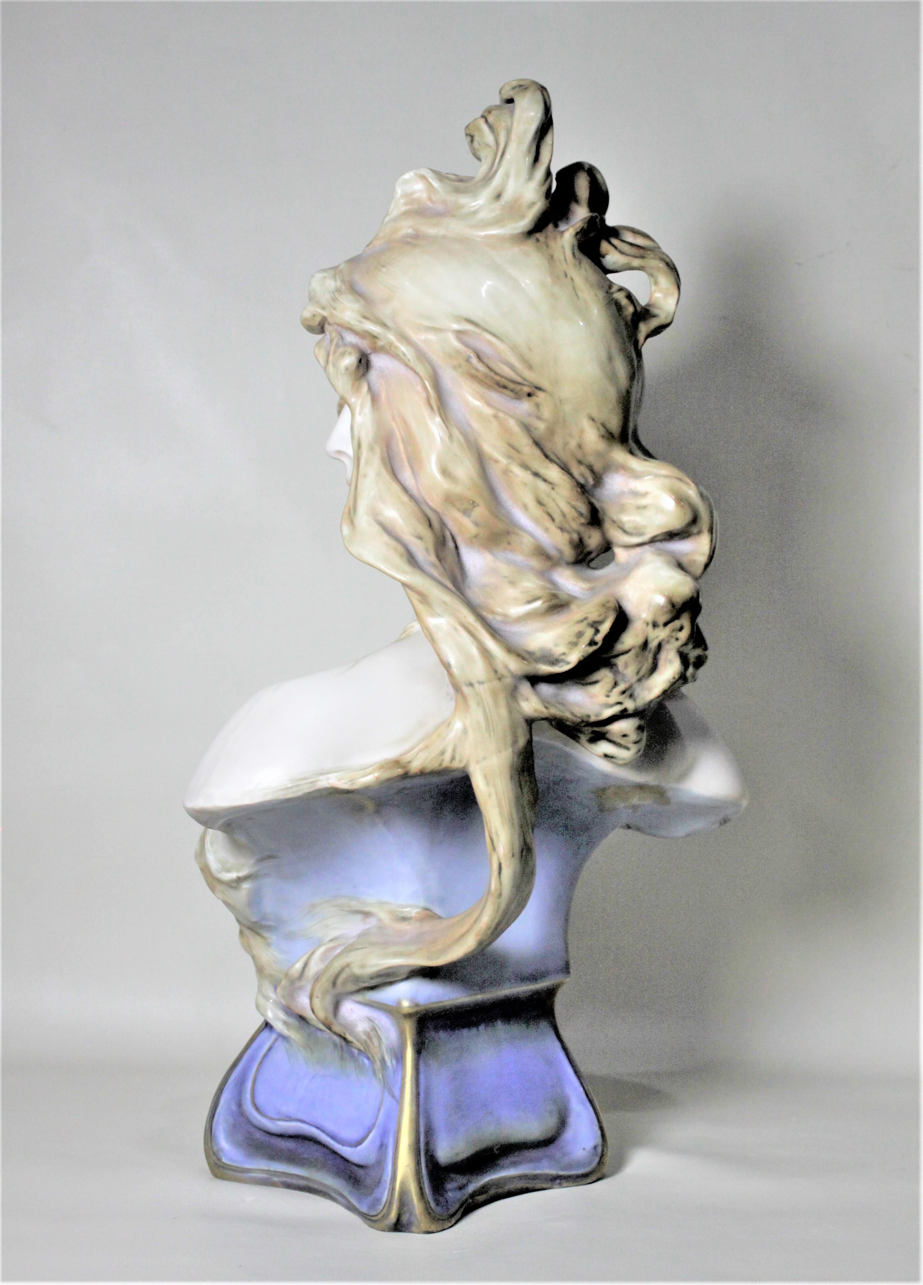 19th Century Large Art Nouveau Teplitz Porcelain Female Statue or Bust Entitled 